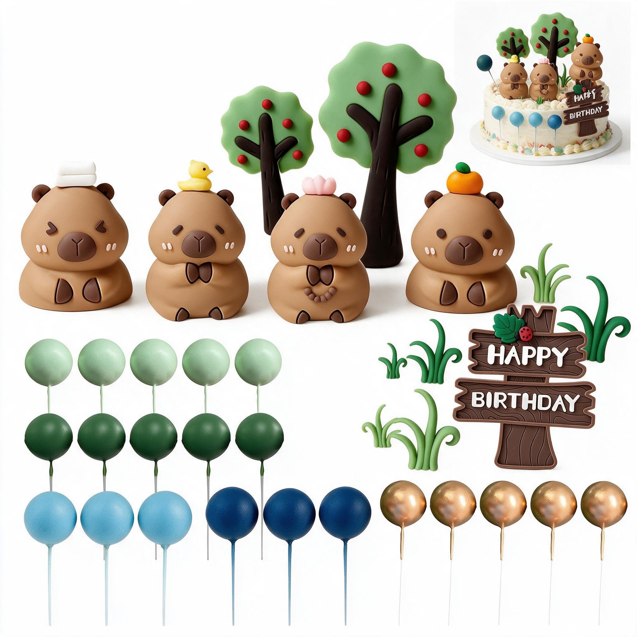 32 Pcs Capybara Cake Topper, Capybara Cake Decorations