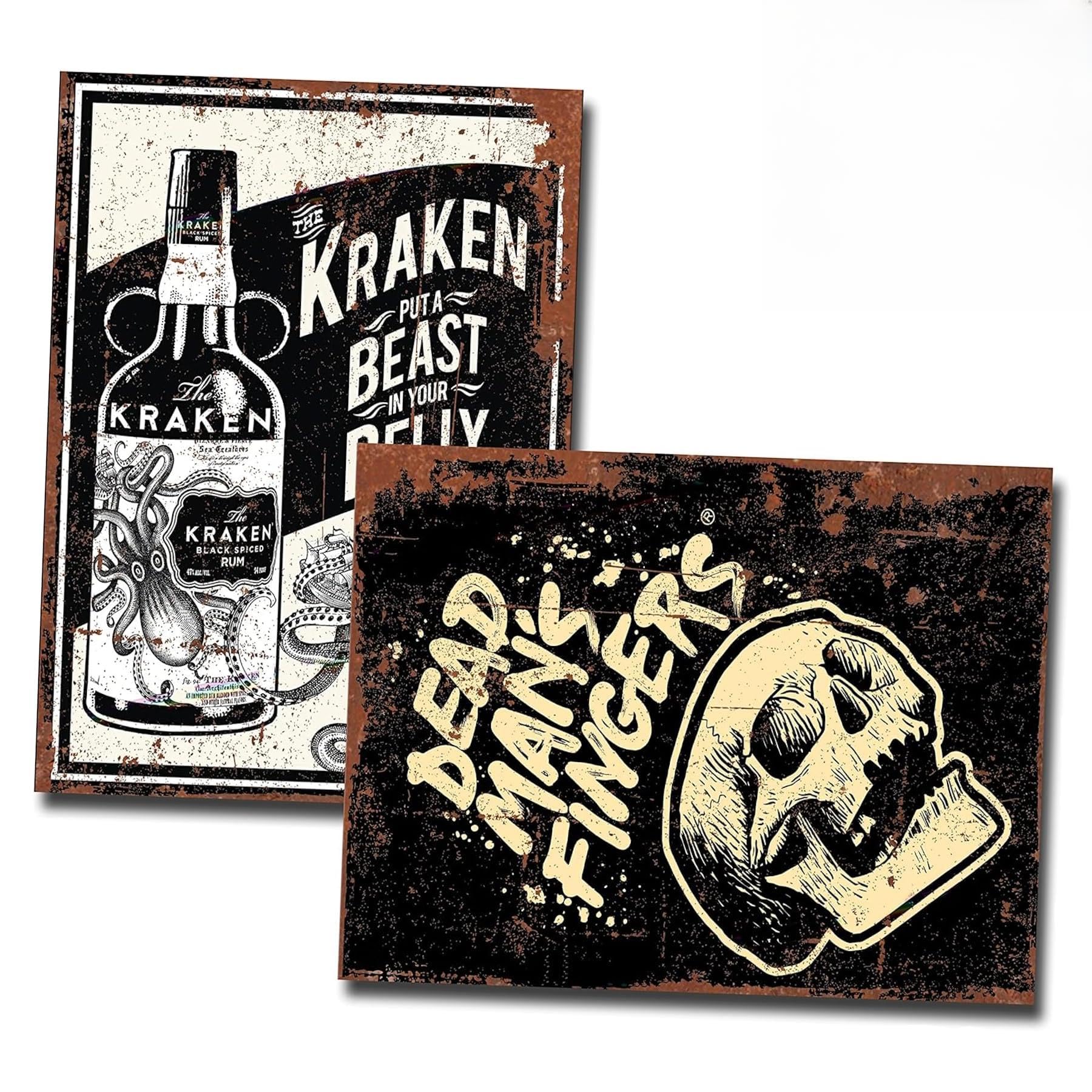 Vintage Rustic Alcohol Spiced Rum Metal Wall Plaque, Vintage Style Signs, 28x20cm, x2 Pack A4 Large for Man Cave Pub Shed Bar Garage Party