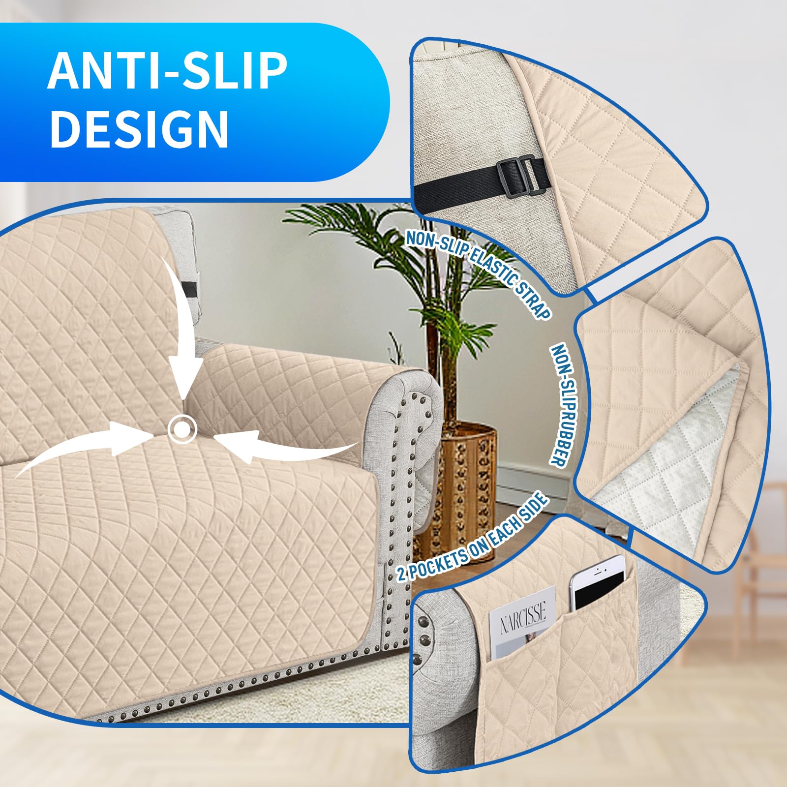 Housse De Canapé Imperméable Universelle 3 Places, Beige