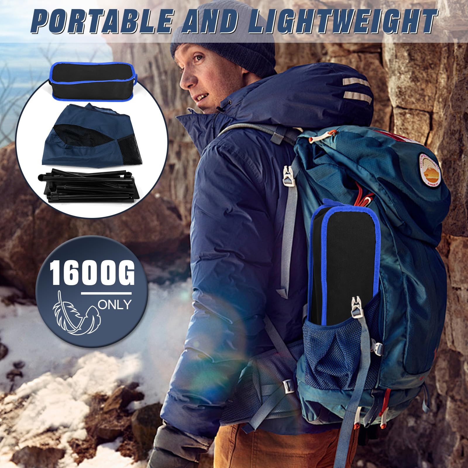 Sedia da Campeggio Pieghevole Leggera, Capacità di Carico 150kg, Sedia da Campeggio Portatile con Borsa Portaoggetti, Sedia da Spiaggia Compatta per Picnic, Campeggio, Viaggi, Pesca, Spiaggia