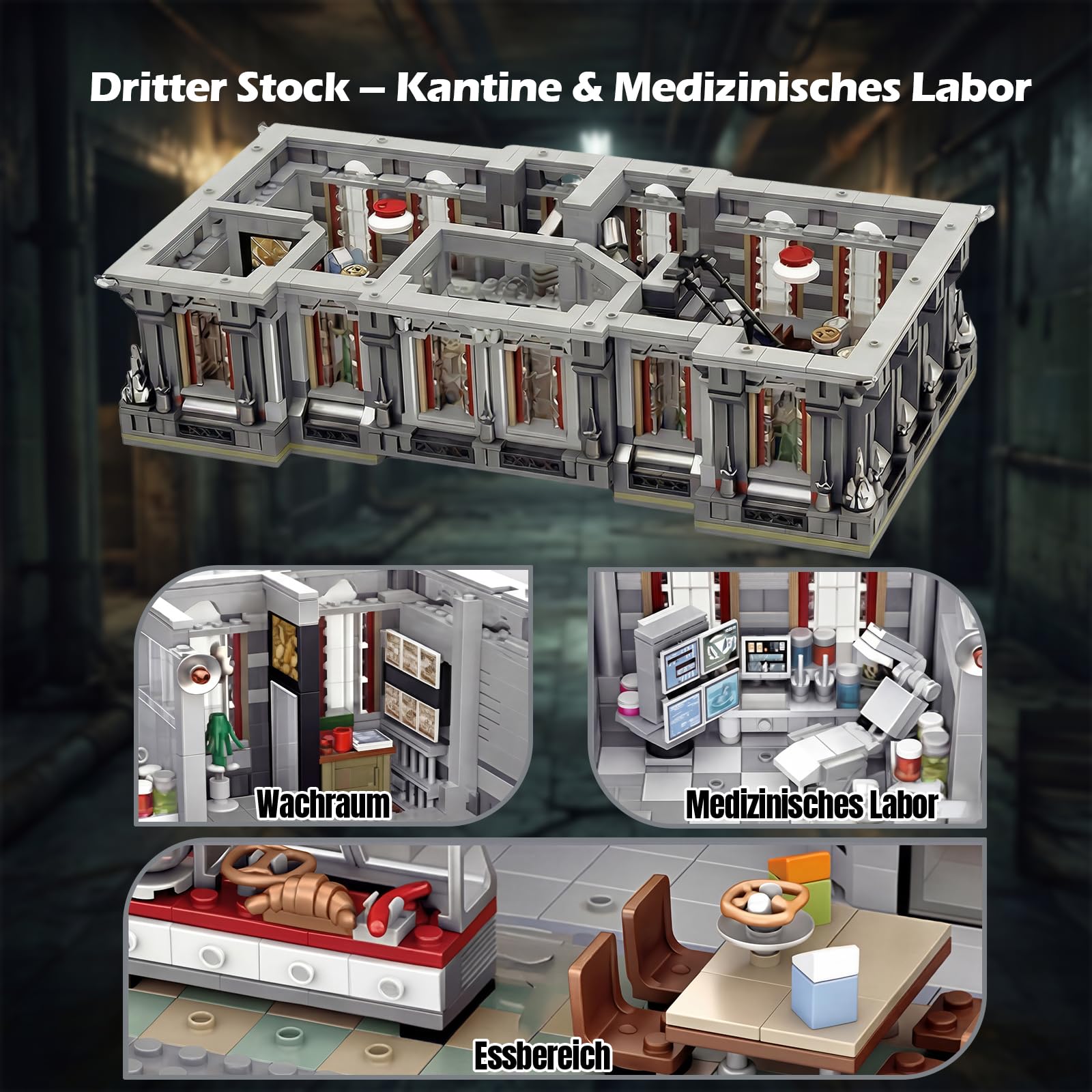 Lunatic Hospital Architecture Klemmbausteine mit Licht - 7499 Teile Gotisches Irrenhaus Modular Buildings, Dreistöckiges Haus Bauset für Erwachsene Kompatibel mit Panlos