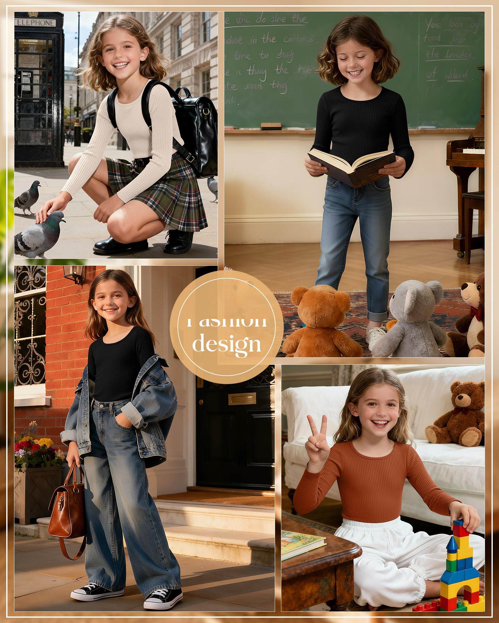 Clabby 3 Pack Magliette Bambina Manica Lunga Costine