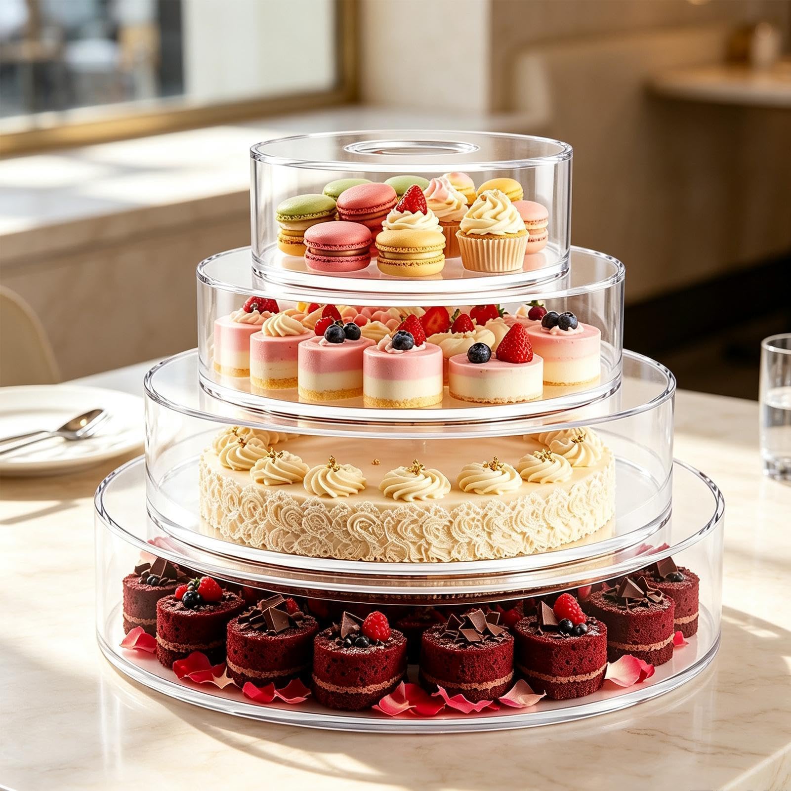 Portacake per Matrimonio 4 Pezzi Trasparenti Riutilizzabili con LED