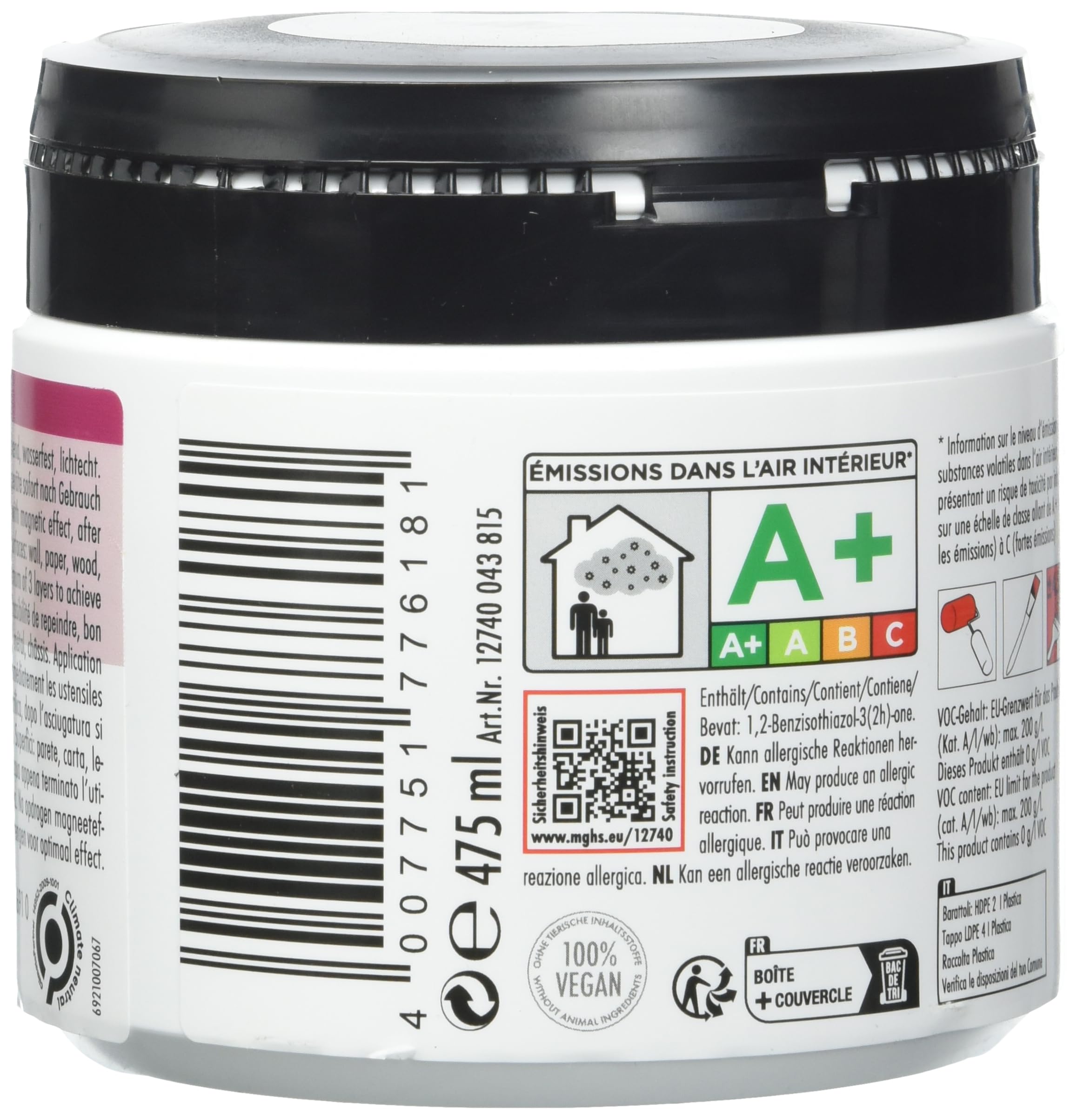 Marabu 12740043815 – Peinture magnétique en acrylique pour surfaces magnétiques, 475 ml, gris, peut être peint après séchage, résistant à la salive, imperméable et résistant à la lumière, 58 m²