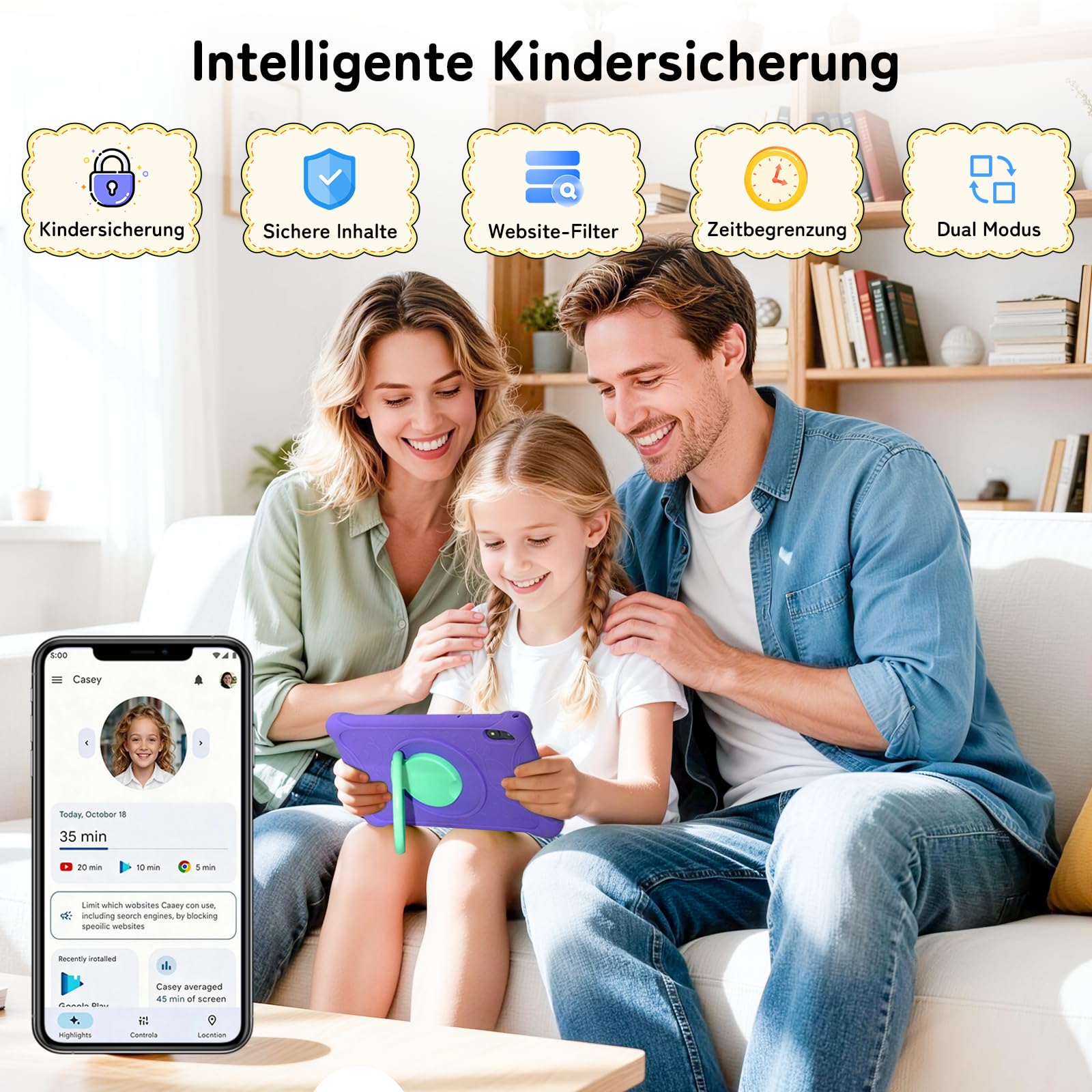 Kinder Tablet 10 Zoll mit Stoßfester Hülle, Elternkontrolle, Android 16