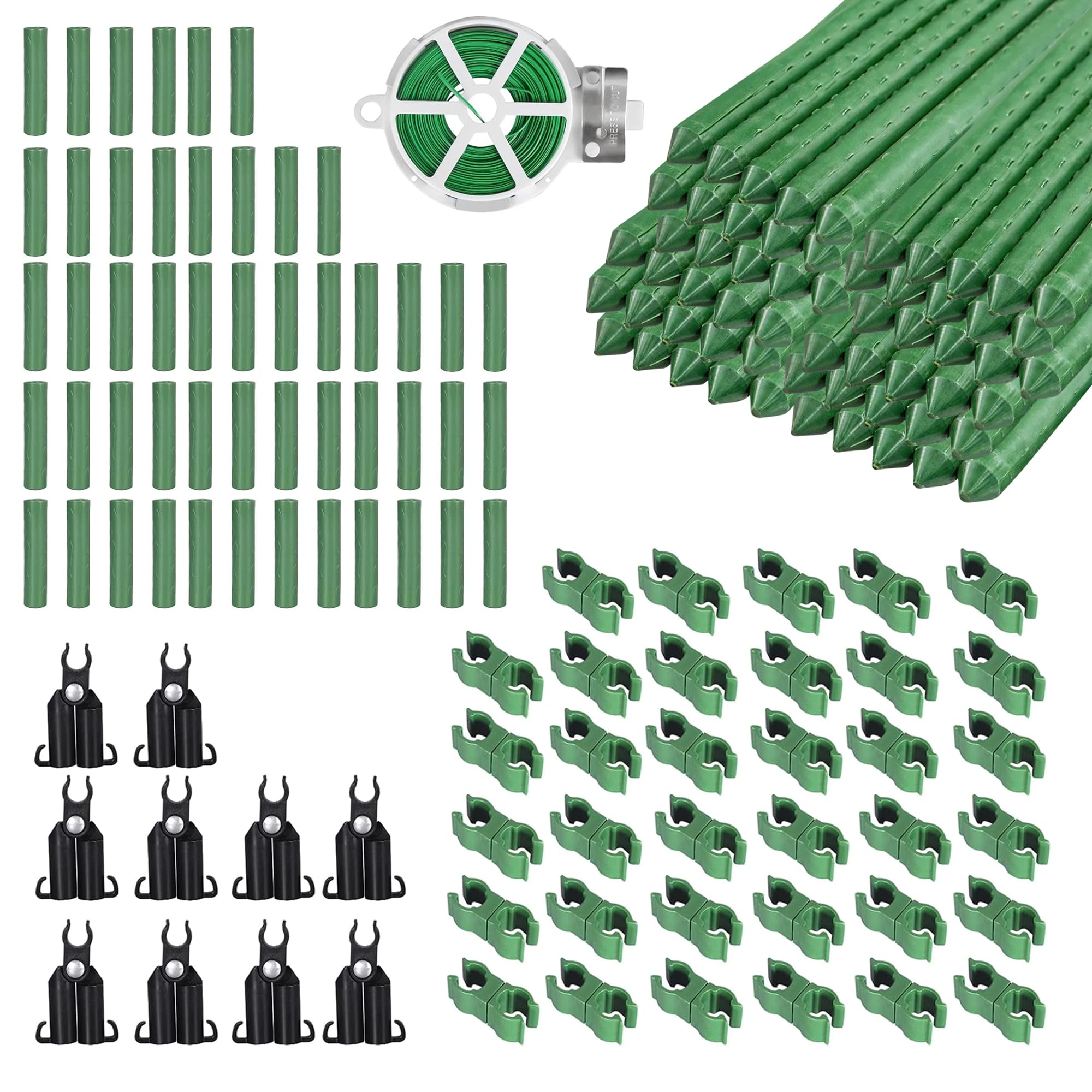 BOTINDOGarden Stakes 60 Pack 16 Inch Tomato Plant Stakes for Outdoor Plants, DIY 4ft 5ft 6ft 7ft Sturdy Steel Plant Stakes for Gardening, Vegetables, Pepper, Fences Indoor Plants (60)