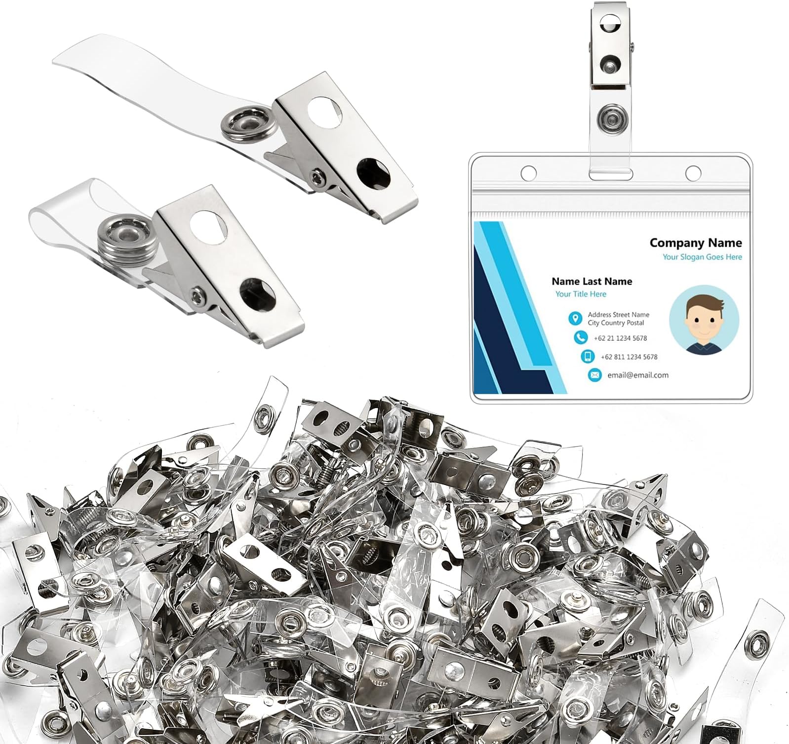 Amazon.com : 400 Pack Metal Badge Clips with Clear PVC Straps Double ...