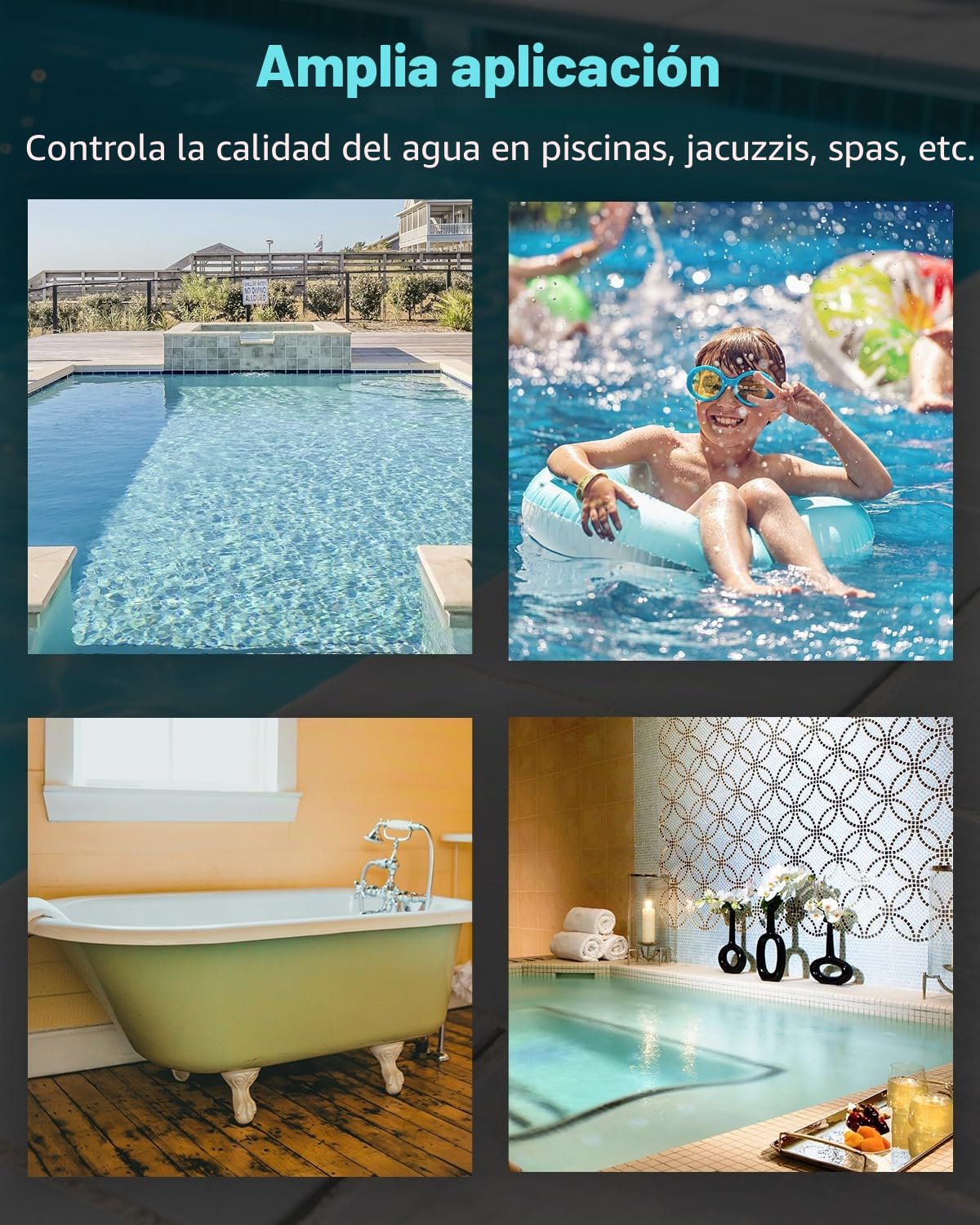 Pawfly Kit Digital de Análisis de Agua 7 en 1, 50 Tiras para Spa, Analizador Digital para Piscinas pH Dureza Total Cloro Total Cloro Libre Alcalinidad Total Ácido Cianúrico y Bromo