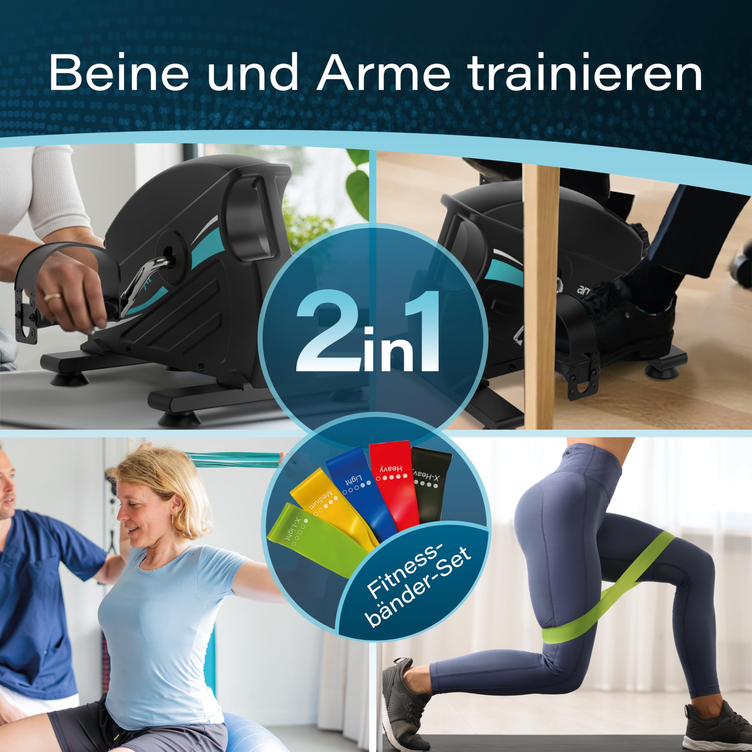 AMBIFIT Mini Heimtrainer Pedaltrainer Set leise stufenlos einstellbar Beintrainer Armtrainer mit Trainingsmonitor Ergometer Fitnessgerät