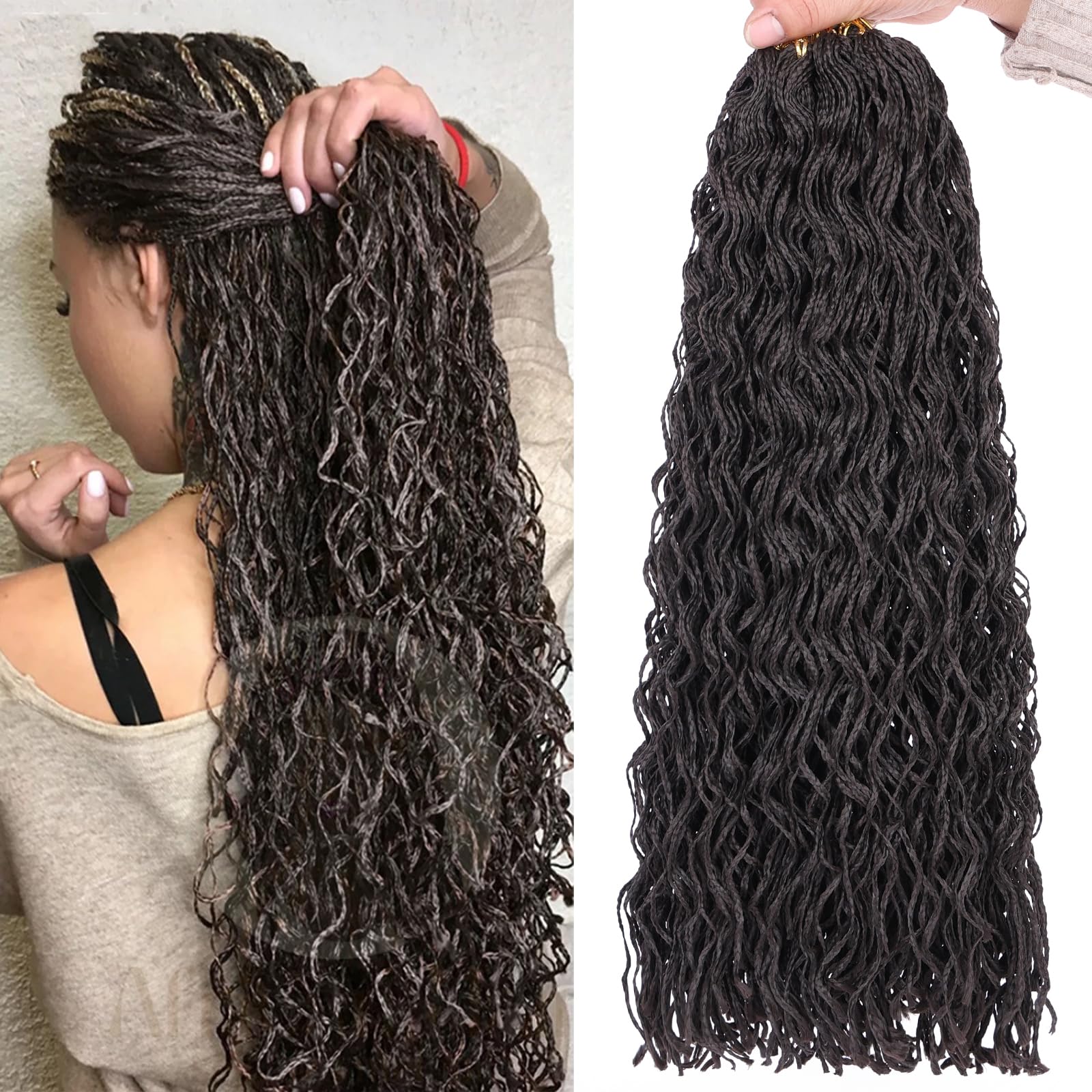 18 Inch Micro Box Braids Crochet Hair 240 Strands Dark Brown Curly ZiZi Box Braids 8 Packs Micro Locs with Curly Ends Micro Twisted Braiding Hair Extensions for Women #4