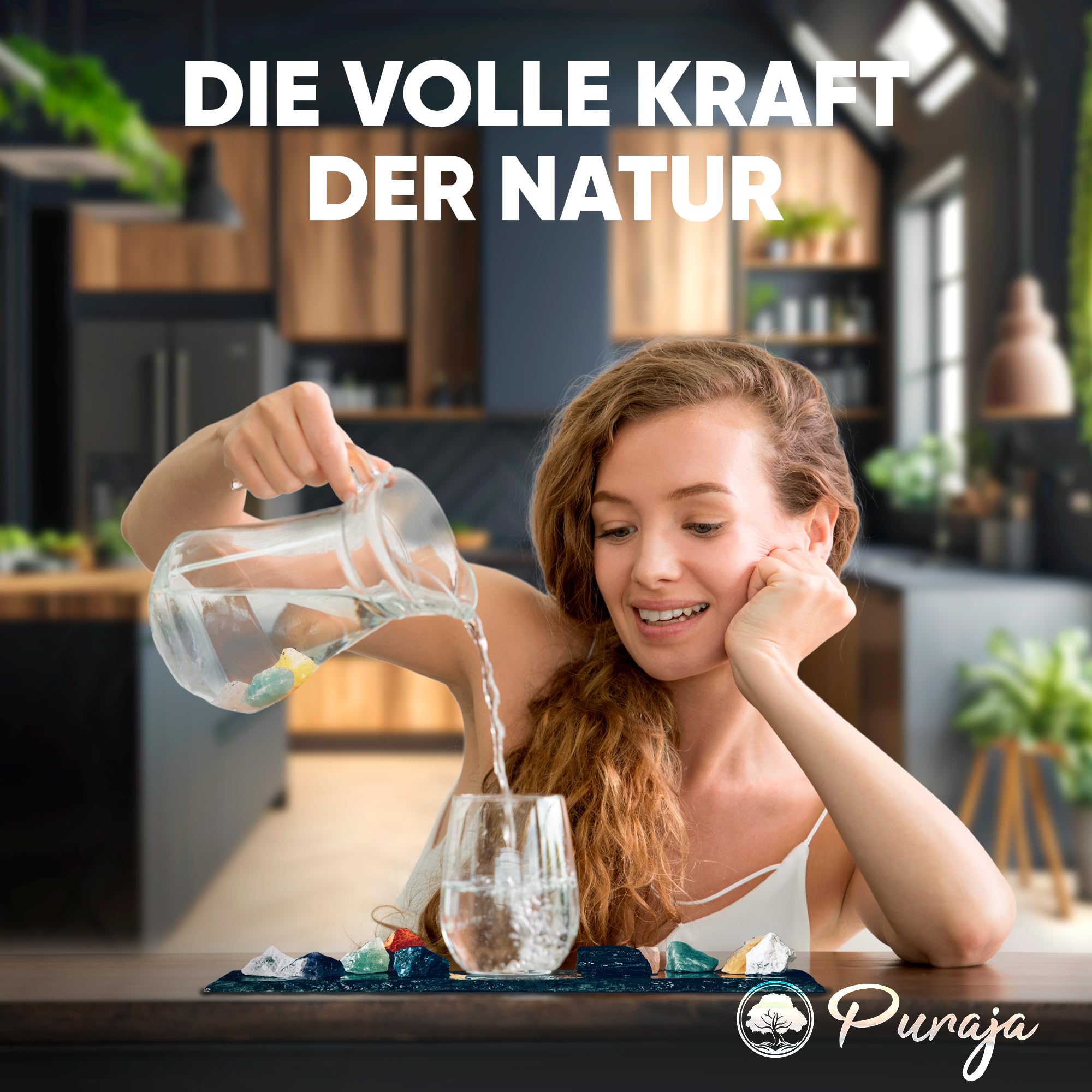 PURAJA All in One Edelstein Set | Alle Wasserstein Mischungen selbst zusammenstellen | Je ein Stück von den 10 beliebtesten Wasser- & Heilsteinen | 100% Natursteine