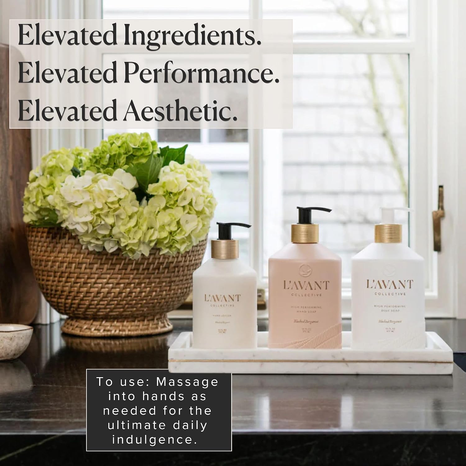 L'AVANT Collective Luxury Hand Lotion | Moisturizing Plant-Based Hand Cream with Pump, Non-Toxic, Lightweight Formula, Refillable Glass Bottle | 10 Fl Oz, Bathroom & Kitchen | Blushed Bergamot