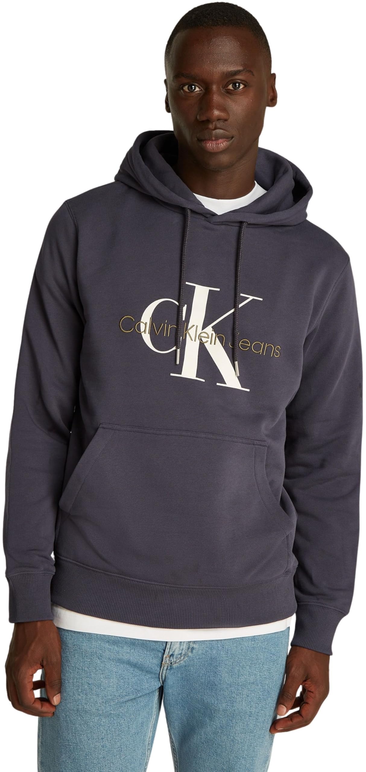 Calvin Klein Men's Seasonal Monologo Regular Hoodie, Grey (Ebony), XS