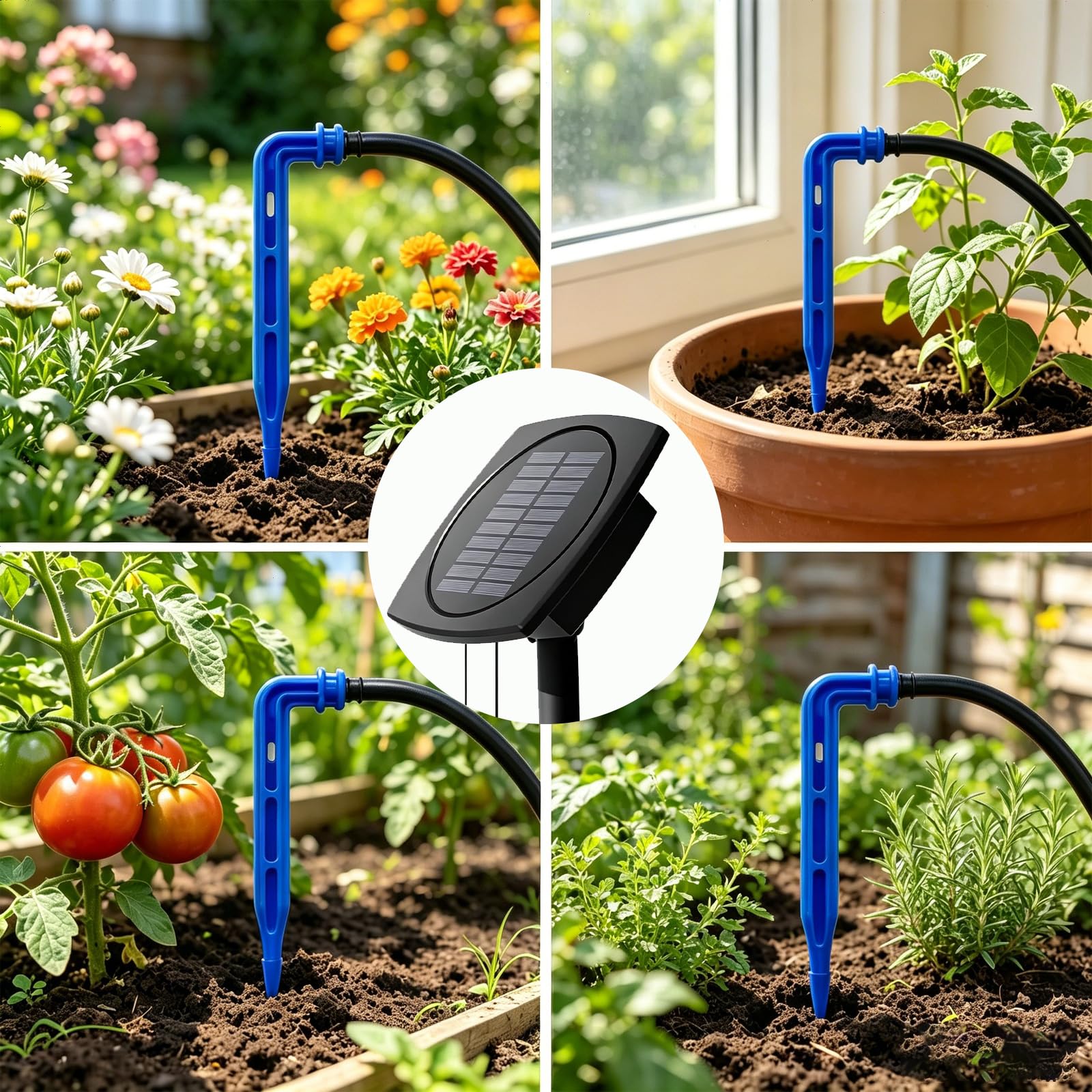 Sistema di irrigazione solare – Giardino balcone irrigazione automatica con 12 modalità & 15 m tubo e valvola di ritegno, irrigazione a goccia solare per giardino, balcone, serra, aiuola rialzata