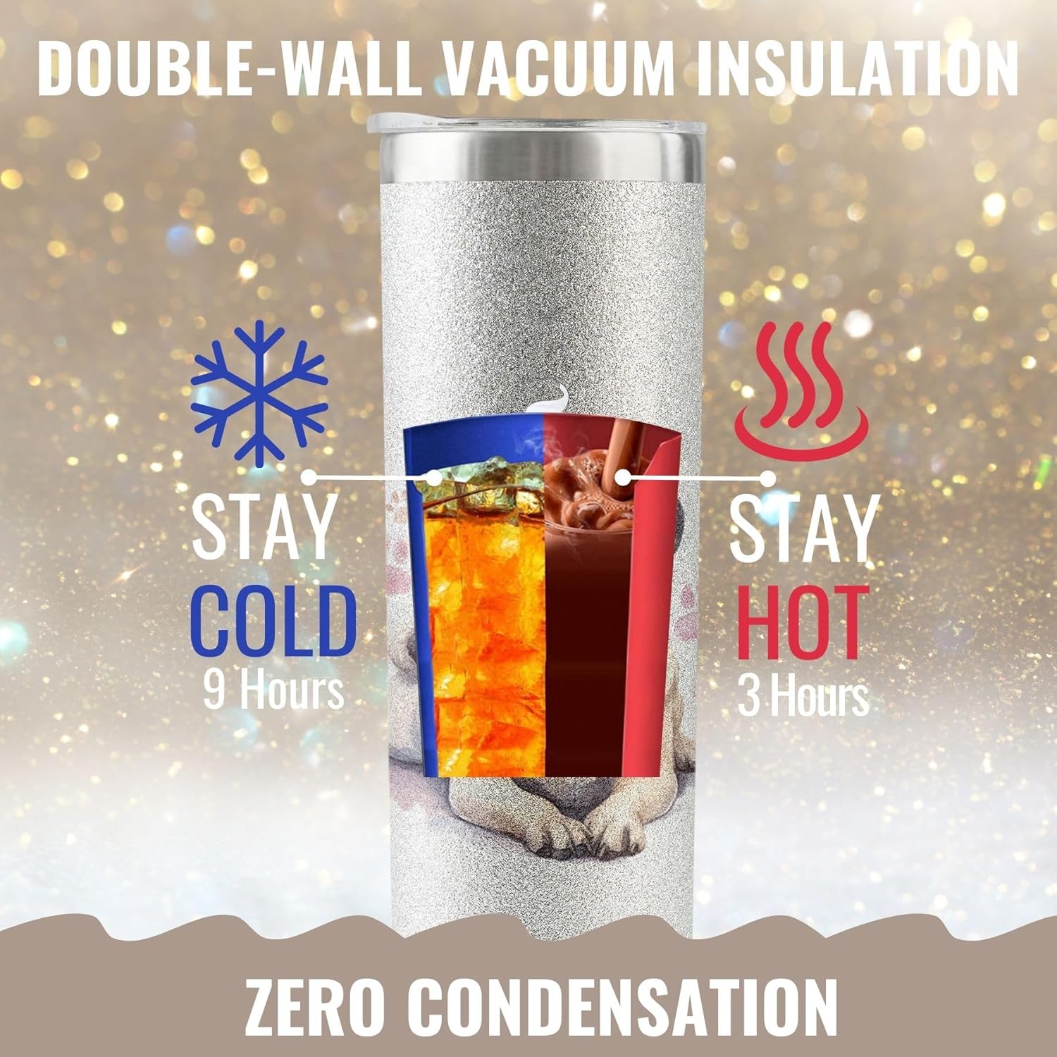 Onebttl Pug Gifts for Pug Lovers, Women Dog Owners, Dog Mom on Christmas, Birthdays, 20oz Glitter Vacuum Insulated Stainless Steel Tumbler, Brown Pug - Image 7