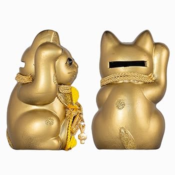 Amazon.co.jp: ご縁猫 福あつめ(S-SIZE 金 Gold）右手あげ/陶器