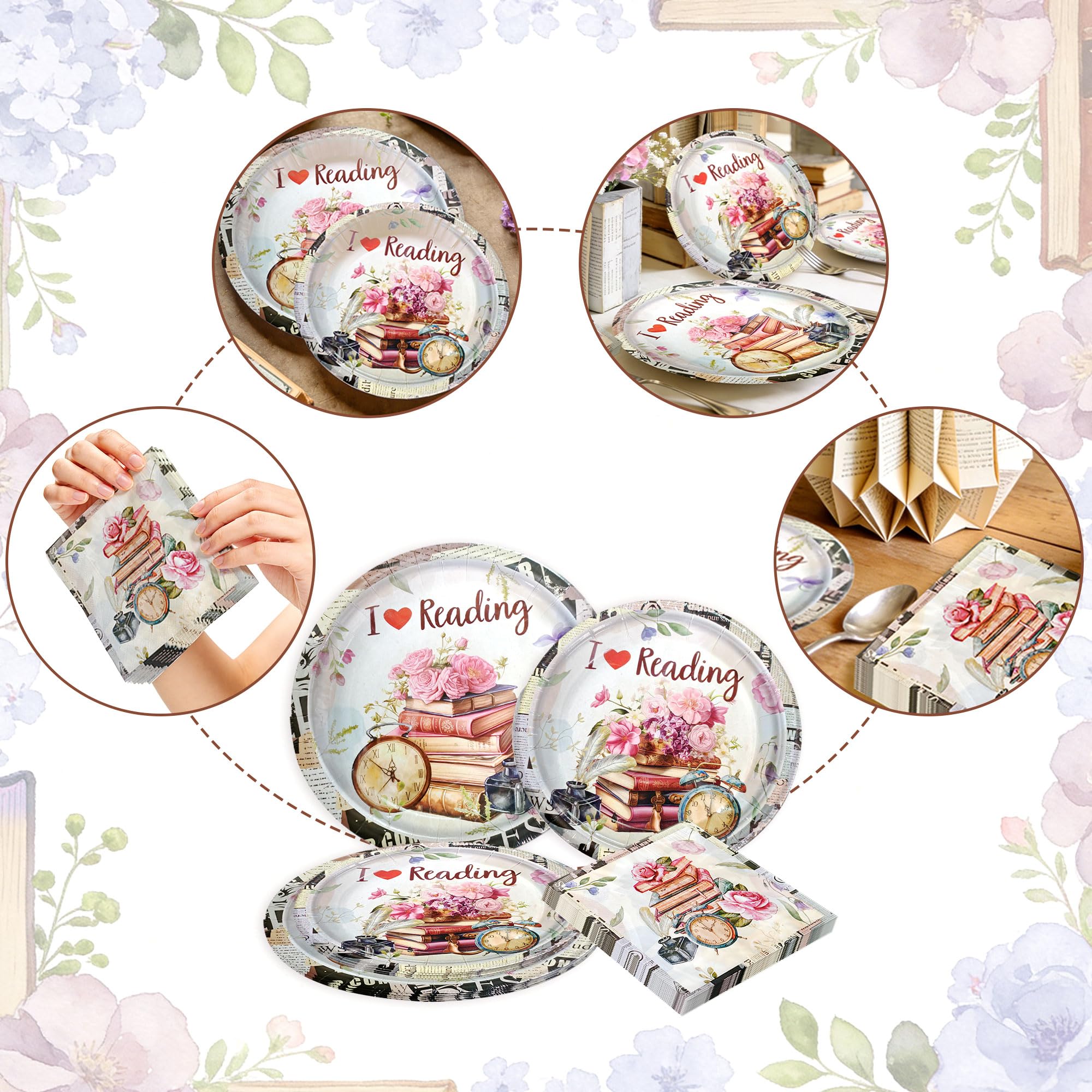 BACH AND BOUJEE 72PCS Book Story Party Supplies Book Club Plates Napkins Books Party Supplies Decorations for Books Lover Fans for 24 Guest - Image 3