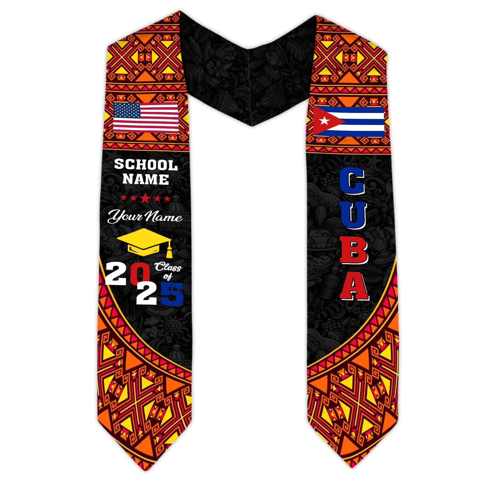 MonkeyVan Cubans Graduation Sash, Cuba Graduation Stole Custom, Personalized Cubans American Flag Graduation Sash 2025 Style 10