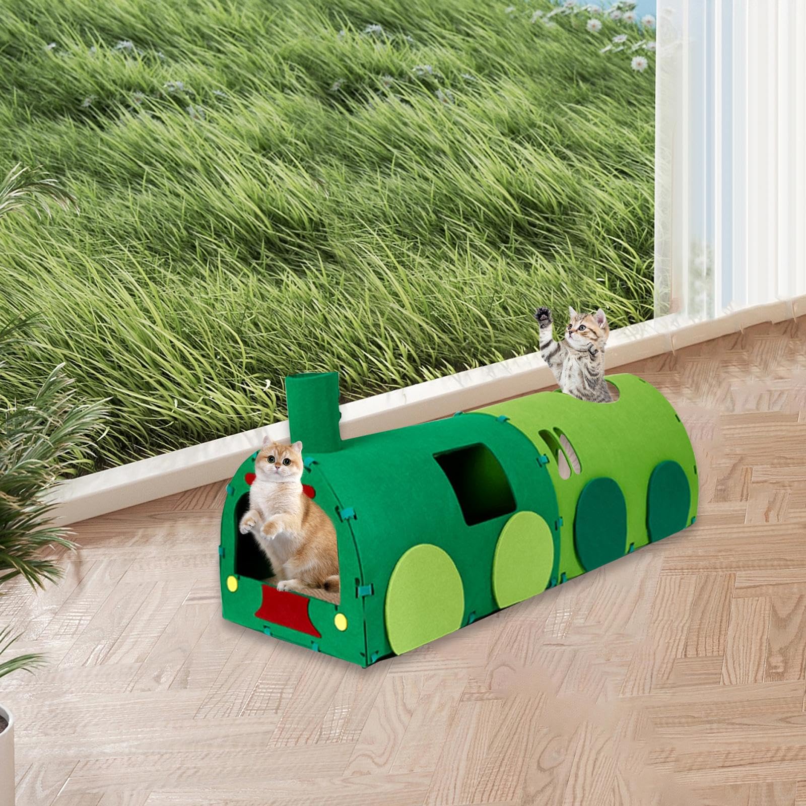 Jouet Interactif pour Chat en Forme de Tunnel, Tube de Jeu en Forme de Train Fabriqué en Tissu Non Tissé,
