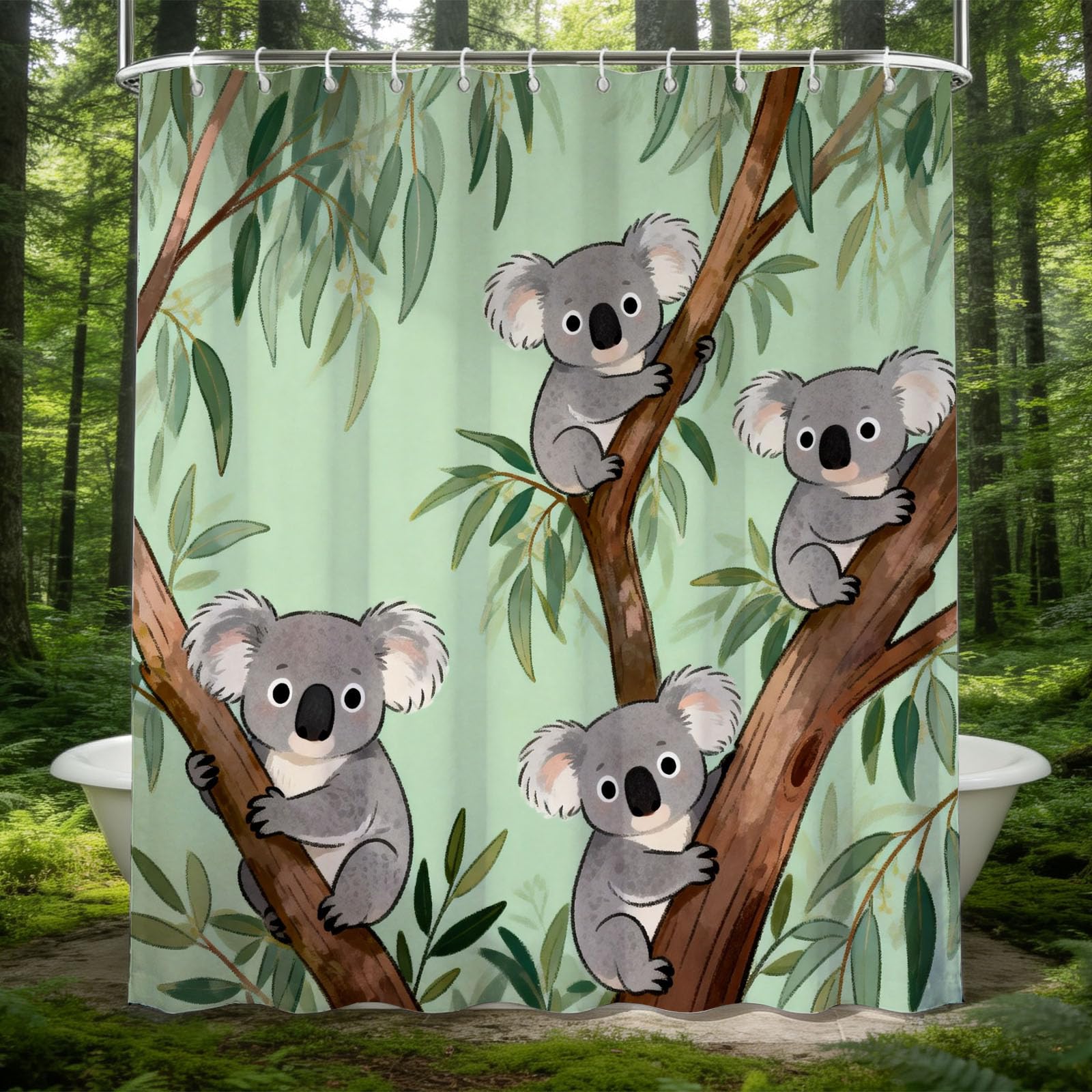 Hongduo 3D Koala Shower Curtain for Stalls Bathtubs Cartoon Illustration Bathroom Decor Shower Curtain Set Polyester Fabric Waterproof 200x200cm/79X79 Inch with Hooks