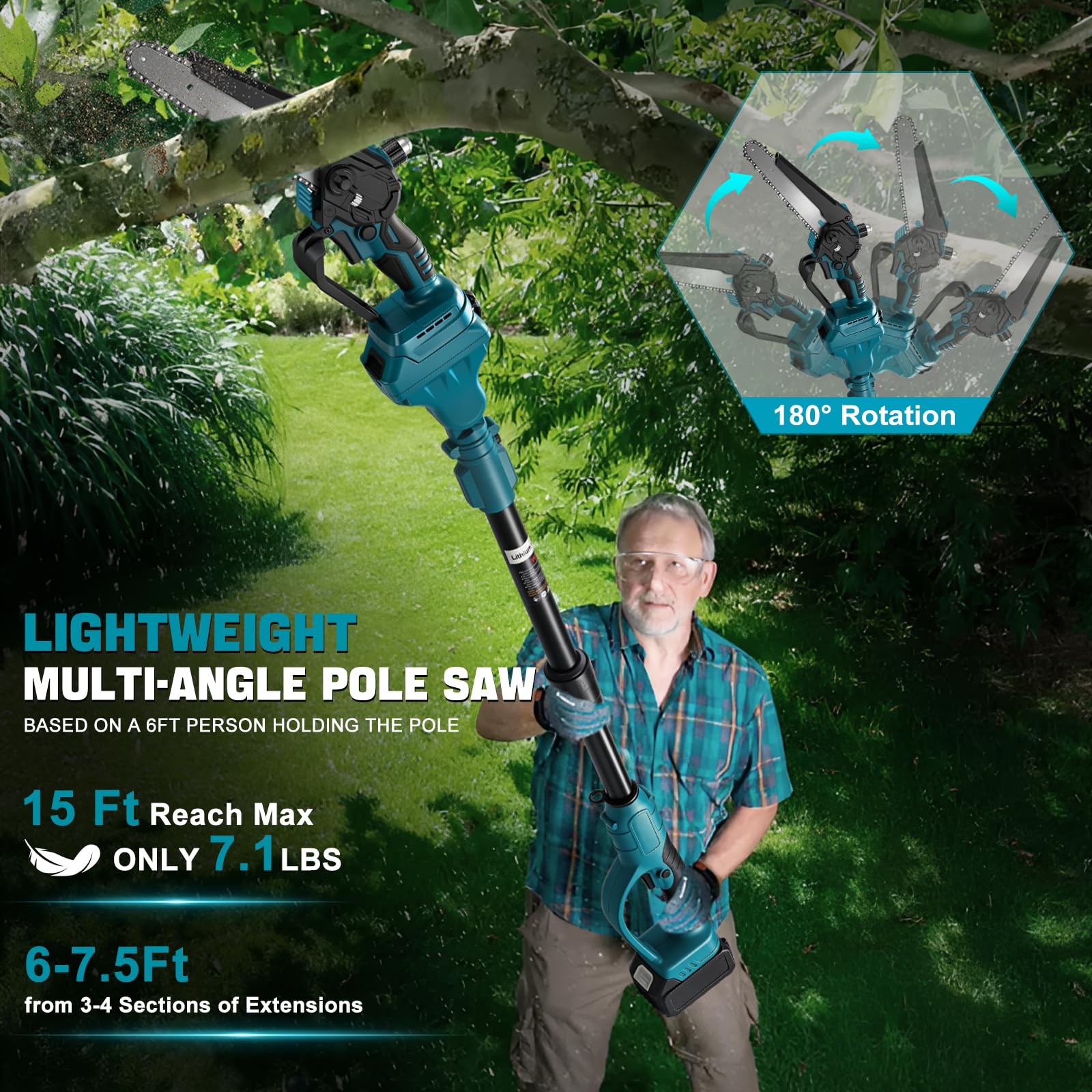 2 IN 1 KettensäGe Und Hochentaster Akku FüR Makita 18V, 8 Zoll Teleskop Astsäge Mit 2×4.0ah Akku, VerläNgerungsstange Bis 4.6m, BüRstenloser Motor, Elektro Baumsäge FüR Baumzweige