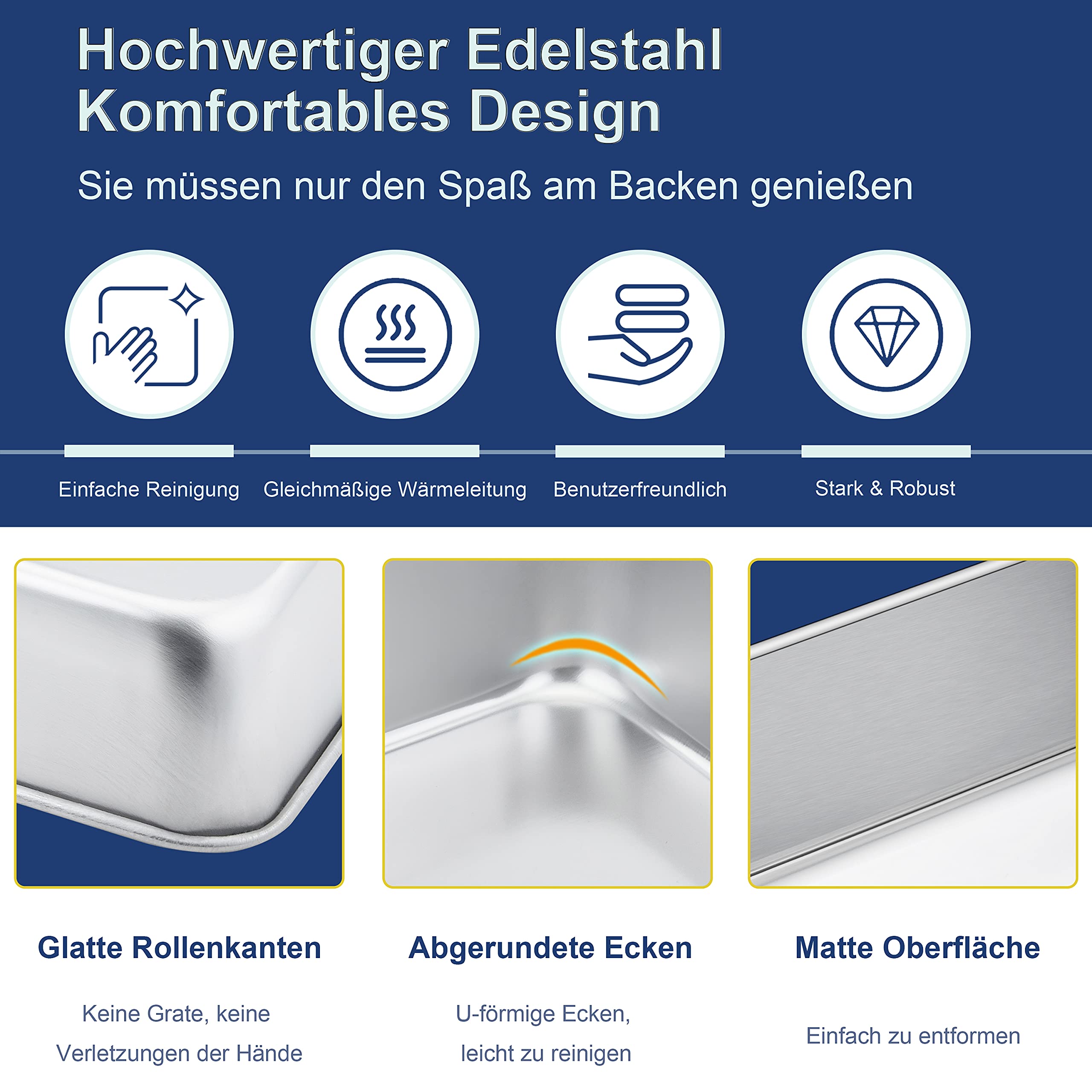 Joyfair Quadratische Kuchenform, Edelstahl Brownie Eckige Backform Auflaufform 2er-Set, 21 x 21 x 5 cm, ideal für Kuchen/Brownie/Lasagne, Gesund & Ungiftig, Spülmaschinenfest