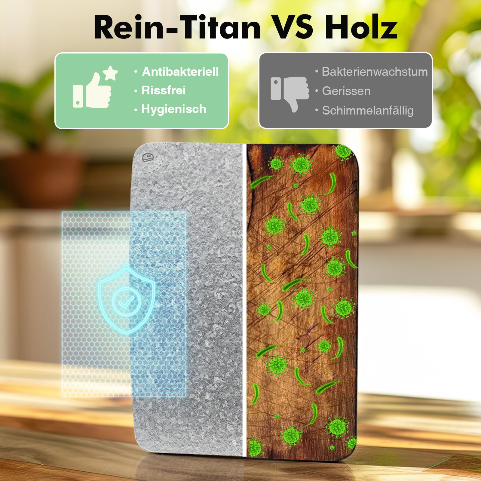 Titan Schneidebrett, Schneidebretter aus 100% Titanium, Antibakterielle Küchenbrett - EPA-Zertifiziert, BPA-freies Doppelseitiges Titanium Cutting Board, ideal für Fleisch, Gemüse & Obst (28x40 cm) | Doppelseitiges Brett für Fleisch & Gemüse, BPA-frei, sp