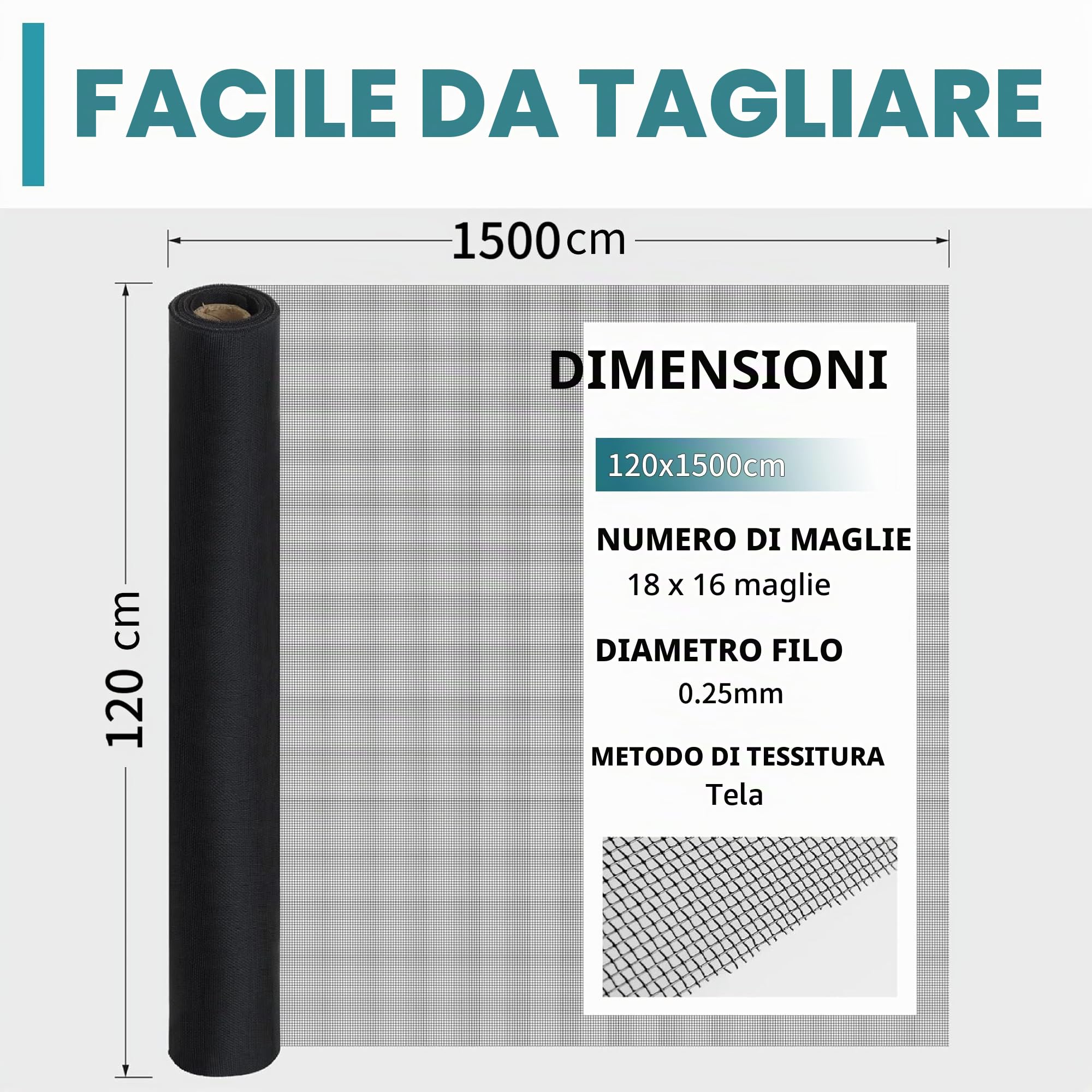 Rete Zanzariera|Rotolo da 15 metri |Rete Antigraffio Gatto| Facile da Tagliare e Adatta per Telai | Schermi in Acciaio Inox Per Finestre Protezione Insetti |Altezza 120cm