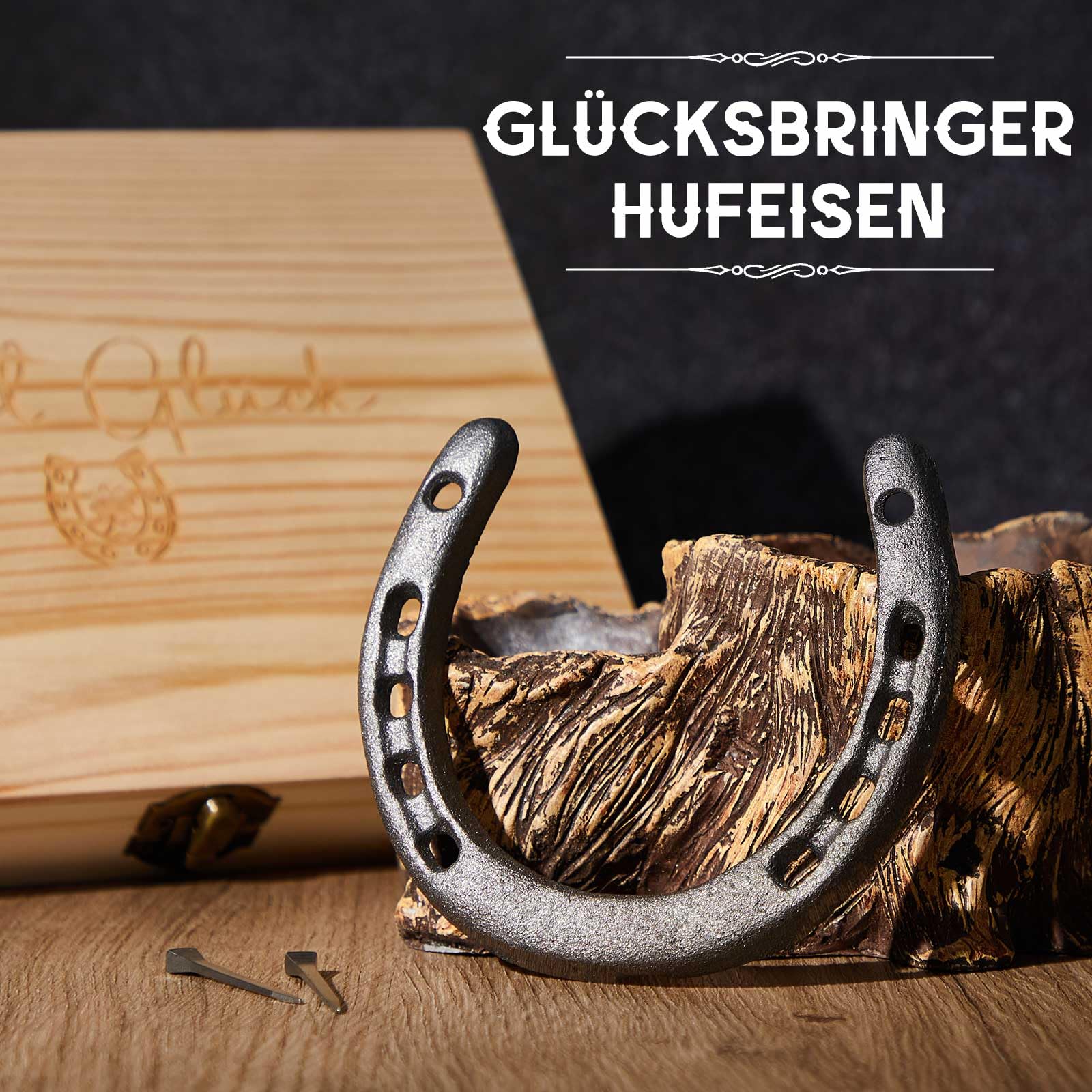 Porte-Bonheur Fer à Cheval Hestya - Cadeau Pendaison Crémaillère, Mariage, Décoration Avec Boîte Bois - Symbolique Chance