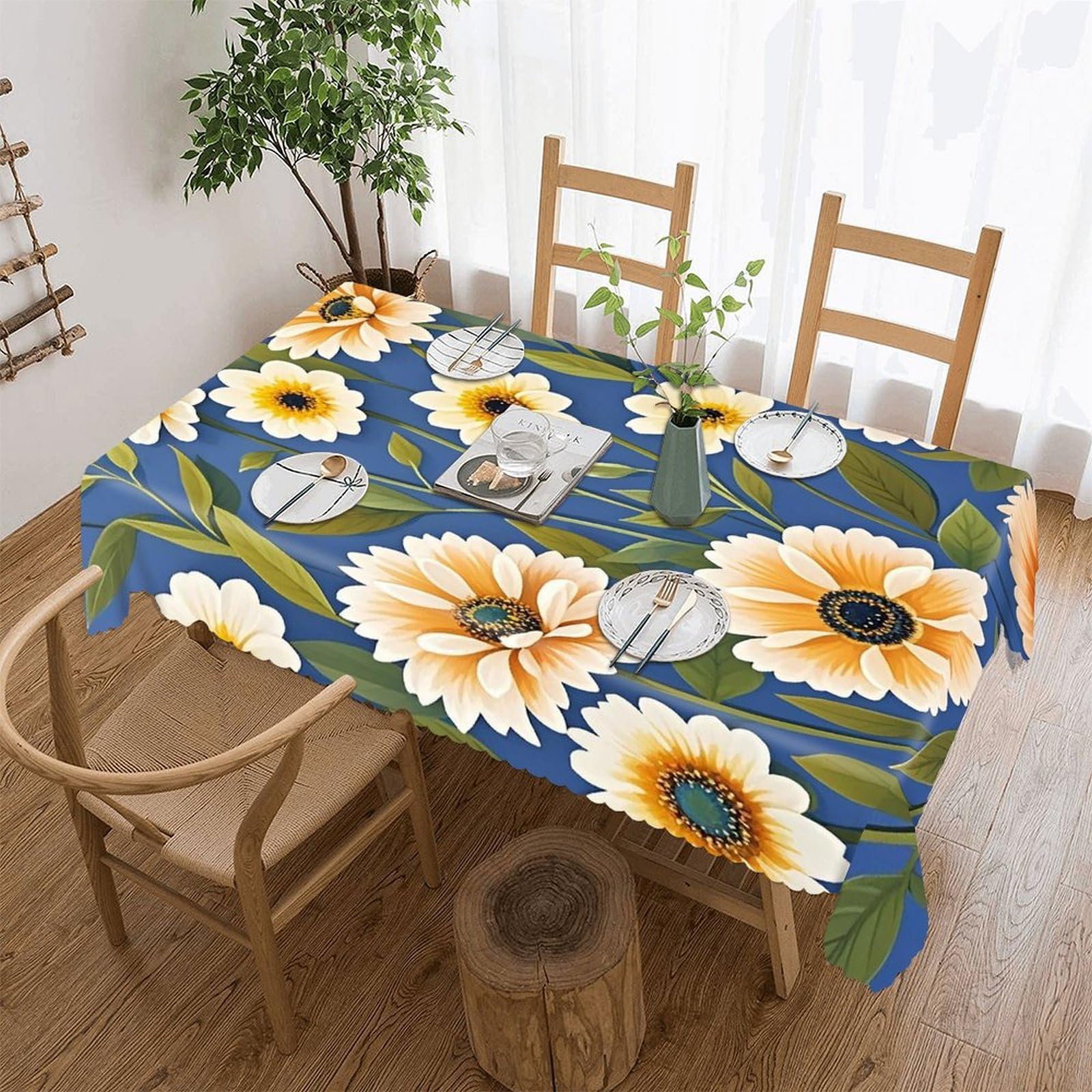 Flowers on Background Tablecloth Rectangle Table Cloth Decorative Fabric Table Cover Waterproof Seasonal Table Cover Wrinkle Resistant Washable Table Cloth for Party Picnic Dinner Decor 60"x86"