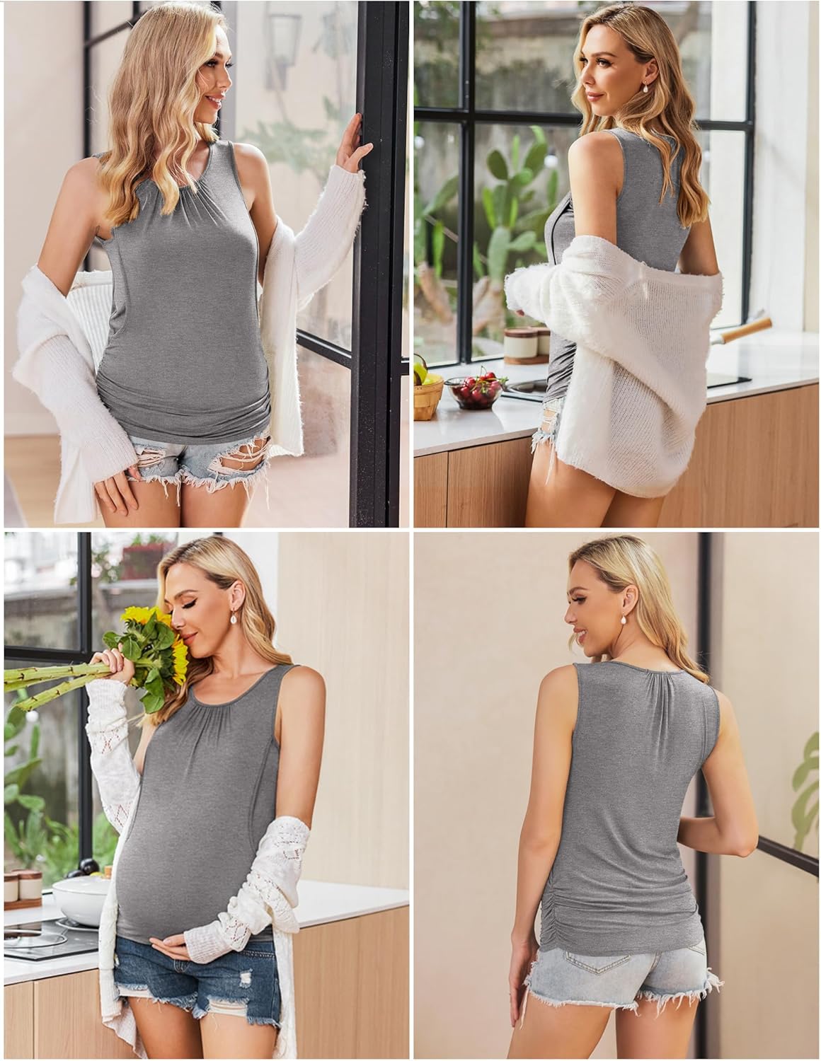 Ekouaer Women's Nursing Tank Tops for Breastfeeding 3 Packs Maternity Shirts Double Layer Pregnancy Clothes S-XXL - Image 3