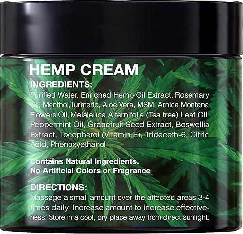 Miniatura 8 de Crema de cáñamo natural de 8 onzas líquidas, máxima resistencia, árnica, MSM, cúrcuma, aceite de emú, mentol, aloe - músculo, articulación, nack,