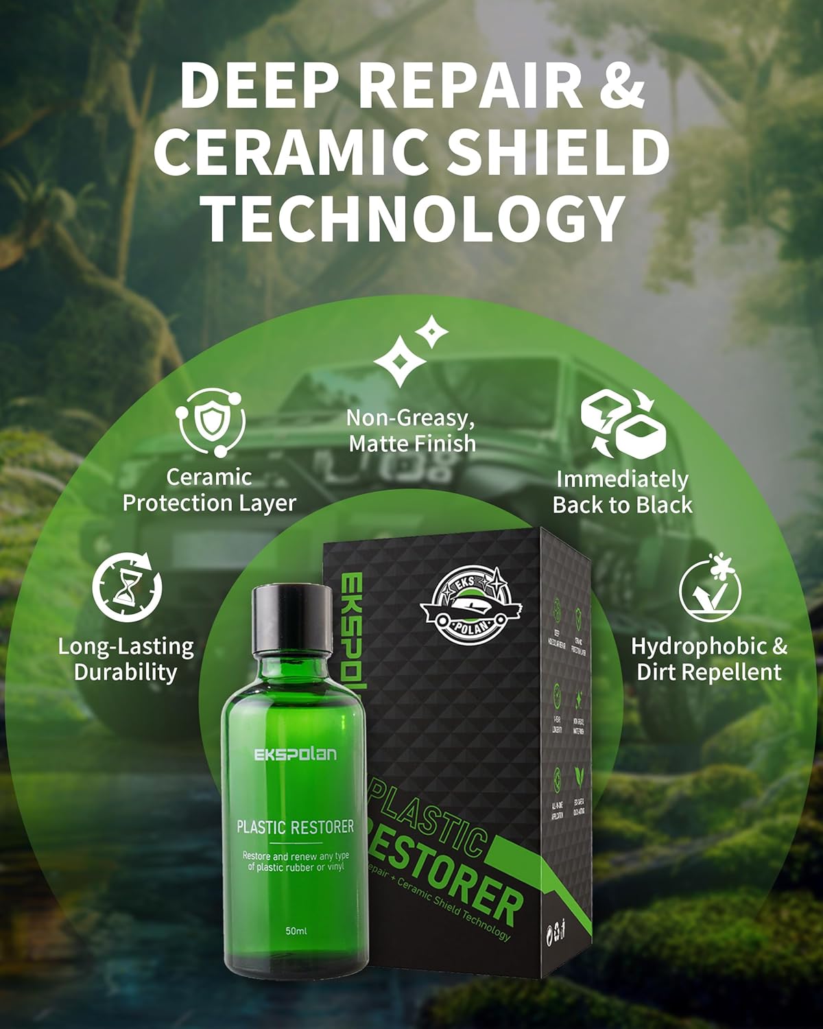 Plastic Trim Restorer for Cars 1.69 OZ (50ML), Black Trim Restorer,Hydrophobic Trim Ceramic Coating,Lasting Up to 12 Months+ with UV Protection,Restore Automotive Exterior Protectant - Image 4