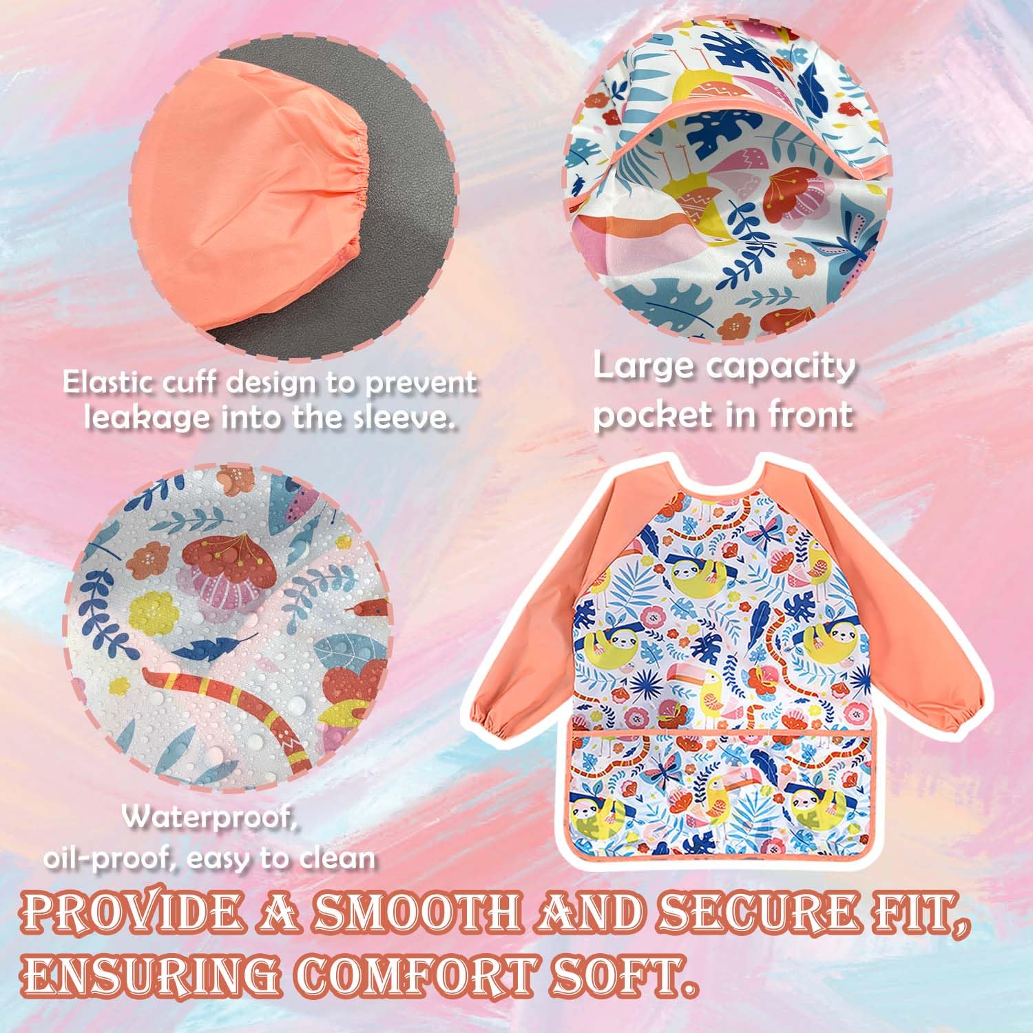Tablier Enfants Imperméable Manches Longues Poche Peindre Cuisiner 3-8 Ans
