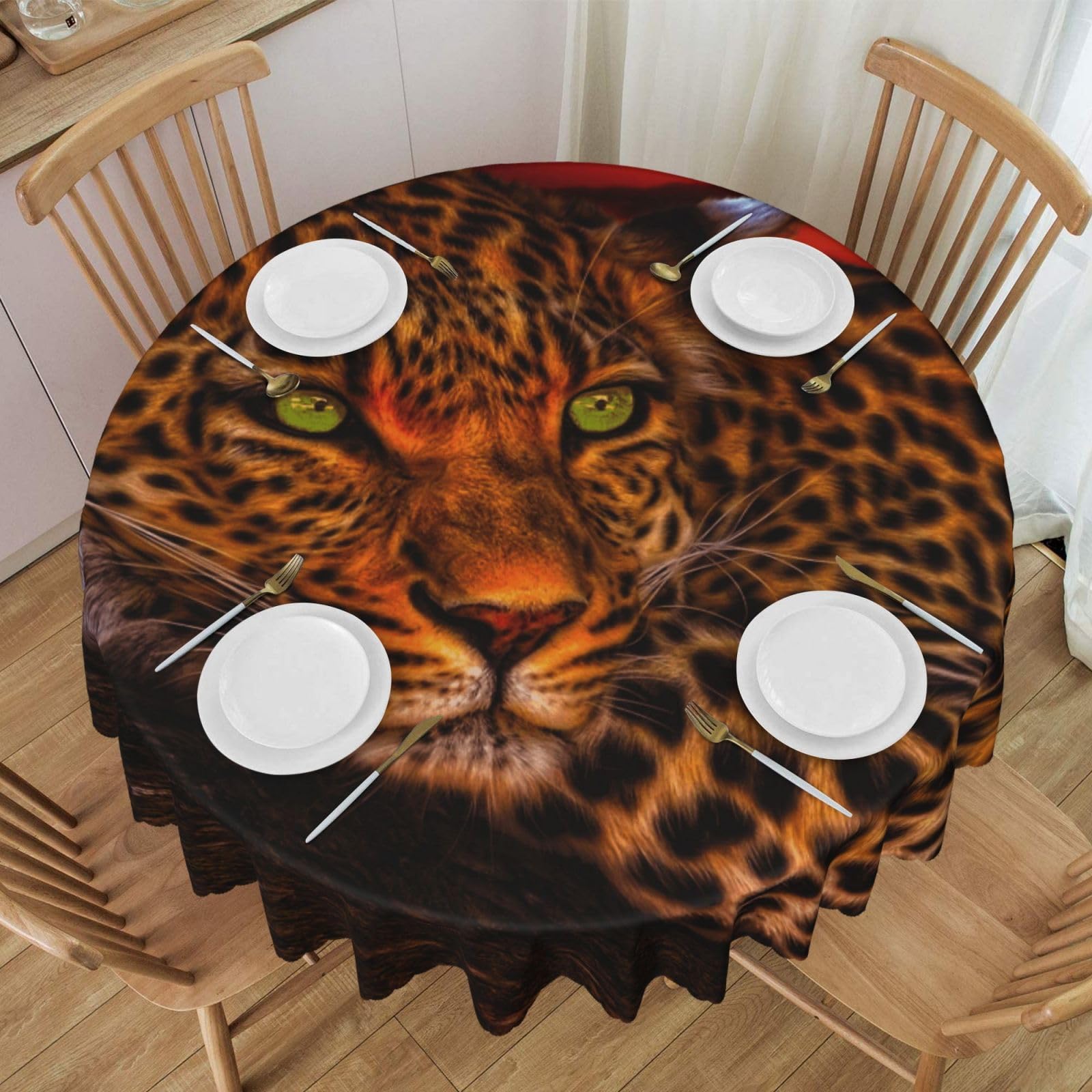 DCEHGEW 60 In Round Tablecloth with Lace, wild animals Printed Oilproof & Washable Fabric Picnic Table Cloth Table Covers
