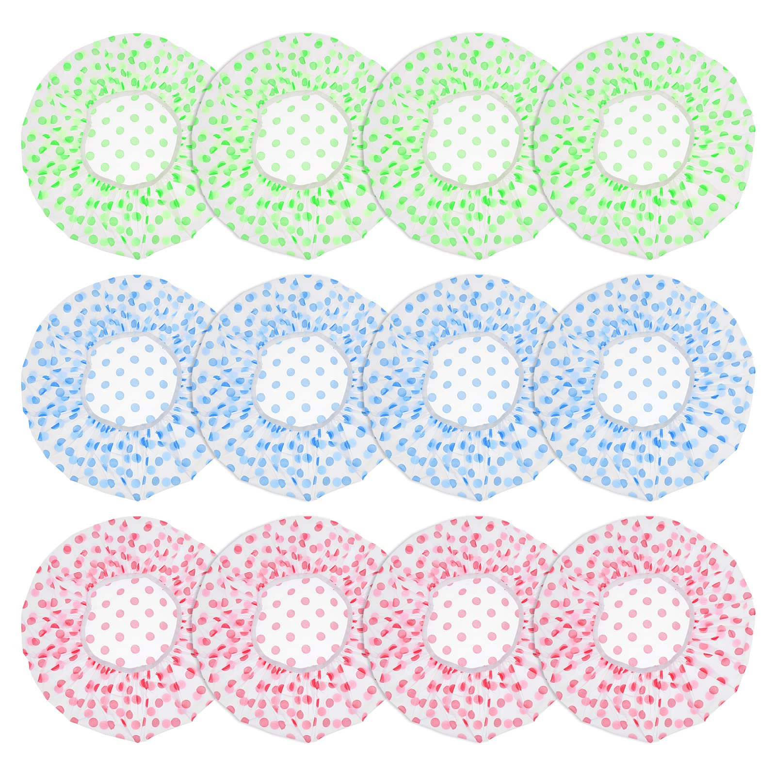 Lusofie 12 Piezas Gorro de Ducha para Mujer Gorro de Ducha Elástico Reutilizable Impermeable Gorro de Ducha de Plástico Gorro de Ducha para Mujer Pelo Largo Ducha Salón de Spa (27 cm)