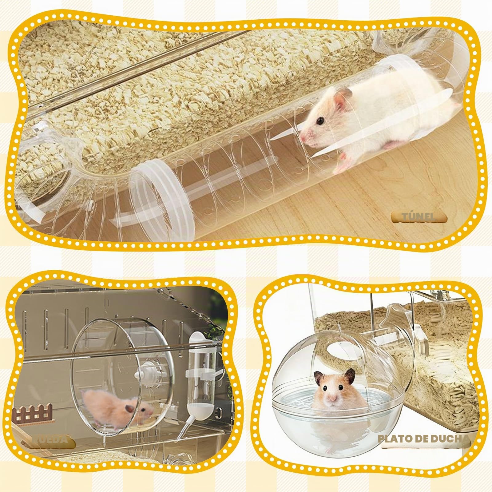 Jaula grande de acrílico para hámster, jaulas de jerbo de 2 capas con parte superior transparente completa, casa abierta para hámster con todos los accesorios para ratones de mascotas, hábitat grande