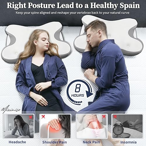 Miniatura 6 de Almohada cervical para aliviar el dolor de cuello, almohadas ergonómicas de contorno lateral para adultos, almohadas refrescantes de espuma