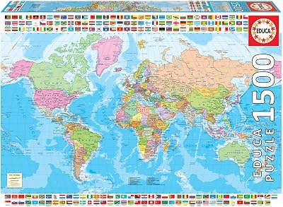Educa - Puzzle de 1500 Piezas para Adultos | Mapamundi político | Recomendado A Partir de 14 años (18500)