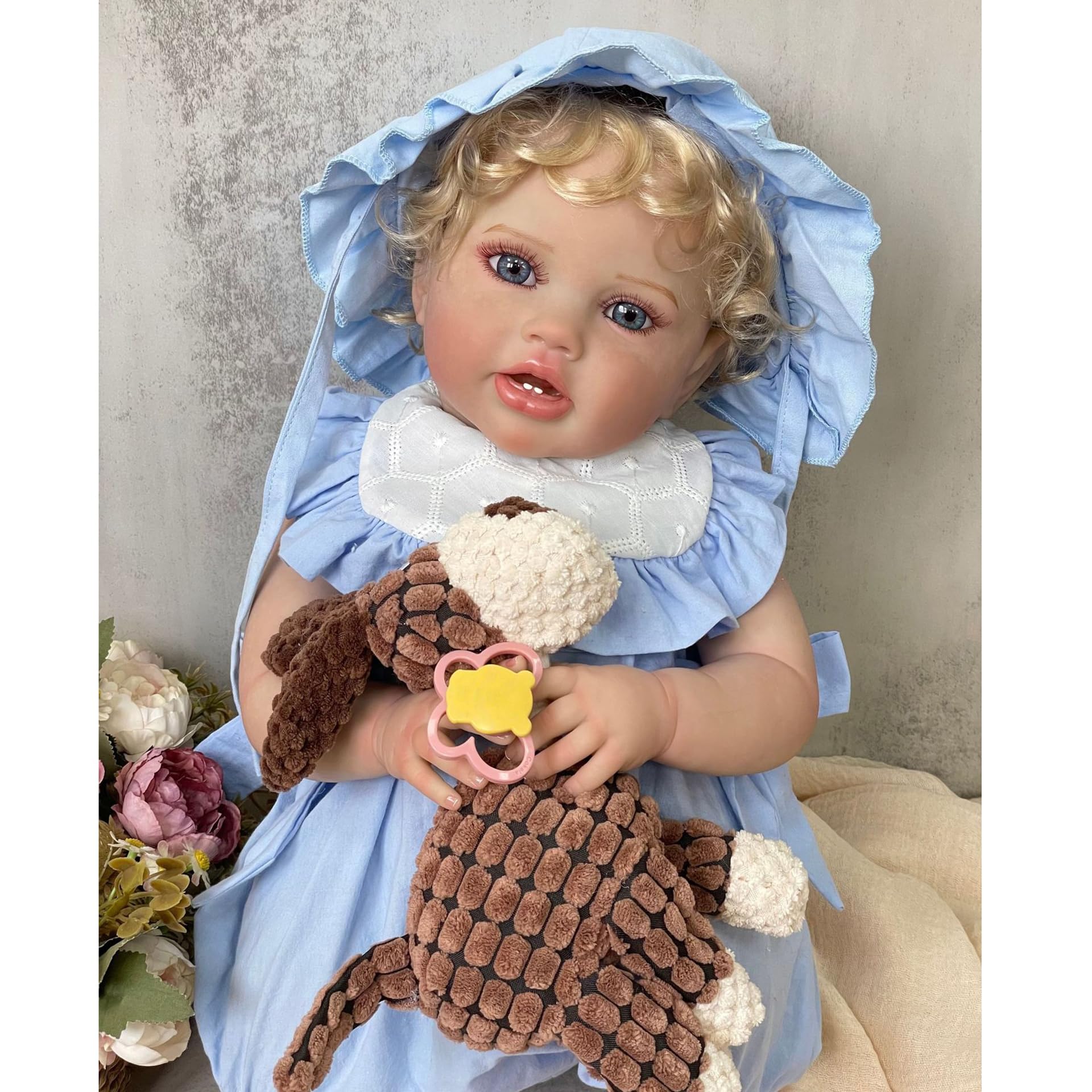 YIHANGG 24 Pollici Realistico Bambola Bebe Reborn Ragazza Coccolosa Bambino Bambola Neonata 60 cm Principessa con Capelli Biondi e Riccioli Natale Compleanno Regali