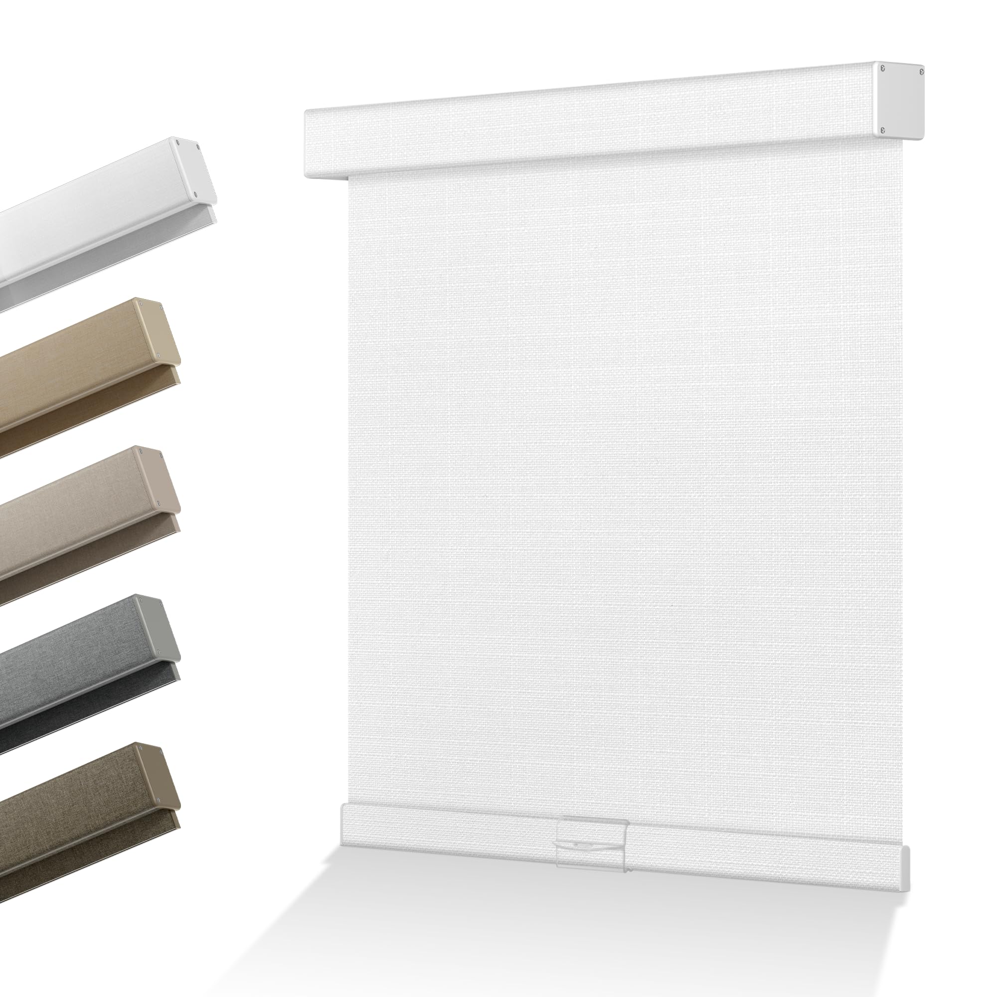 blackout linen roller shades for windows cordless room darkening roller blinds easy to install with cassette valance black out window shades for home office living room white,24" w x 84" h