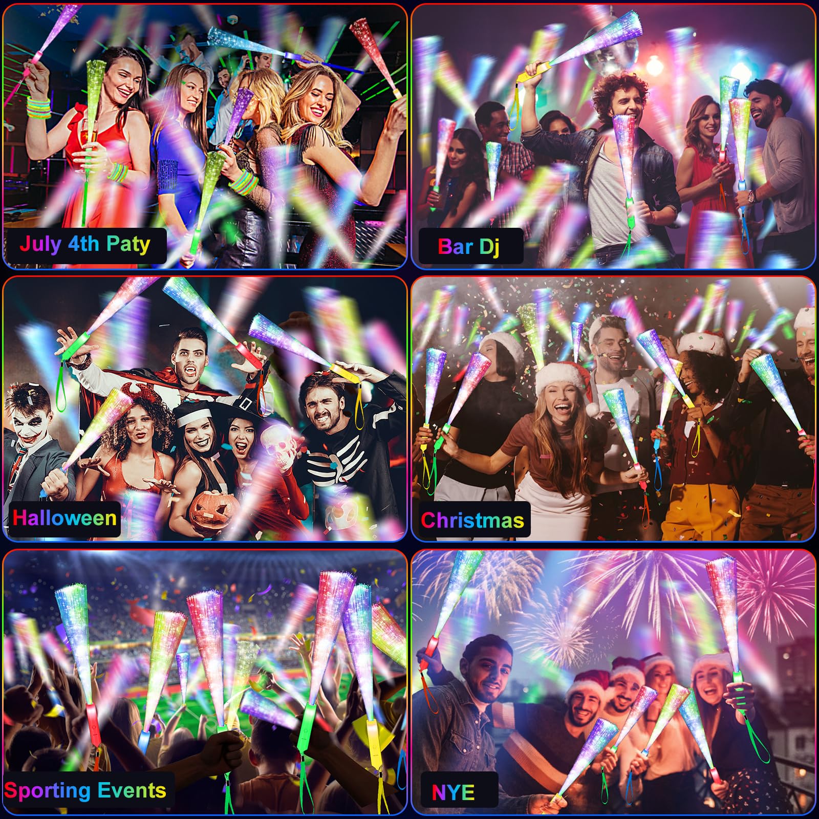 SHQDD 200 Stück leuchtende Glasfaserstäbe, LED-Lichtstäbe, leuchtet im Dunkeln, Partyzubehör, Glasfaserstäbe für Hochzeiten, Geburtstage und Veranstaltungen, blinkende LED-Partygeschenke, bunte