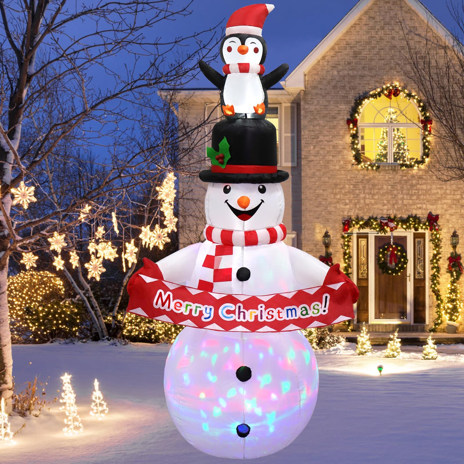Dremisland 6FT Christmas Snowman Inflatable Decoration Snowman Penguin Blow Up Yard Decorations with Rotating LED Lights Outdoor Christmas Decorations Holiday Party Patio Garden Lawn Yard Decor