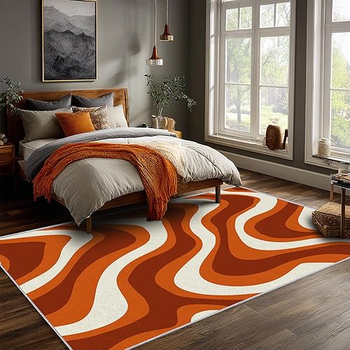 Miniatura 3 de Abstract Textured Rug, 3x5 Area Rugs Retro 70s Style Pattern for Entryway, Living Room, Bedroom, Abstract Textured Home Decor Accessories Indoor