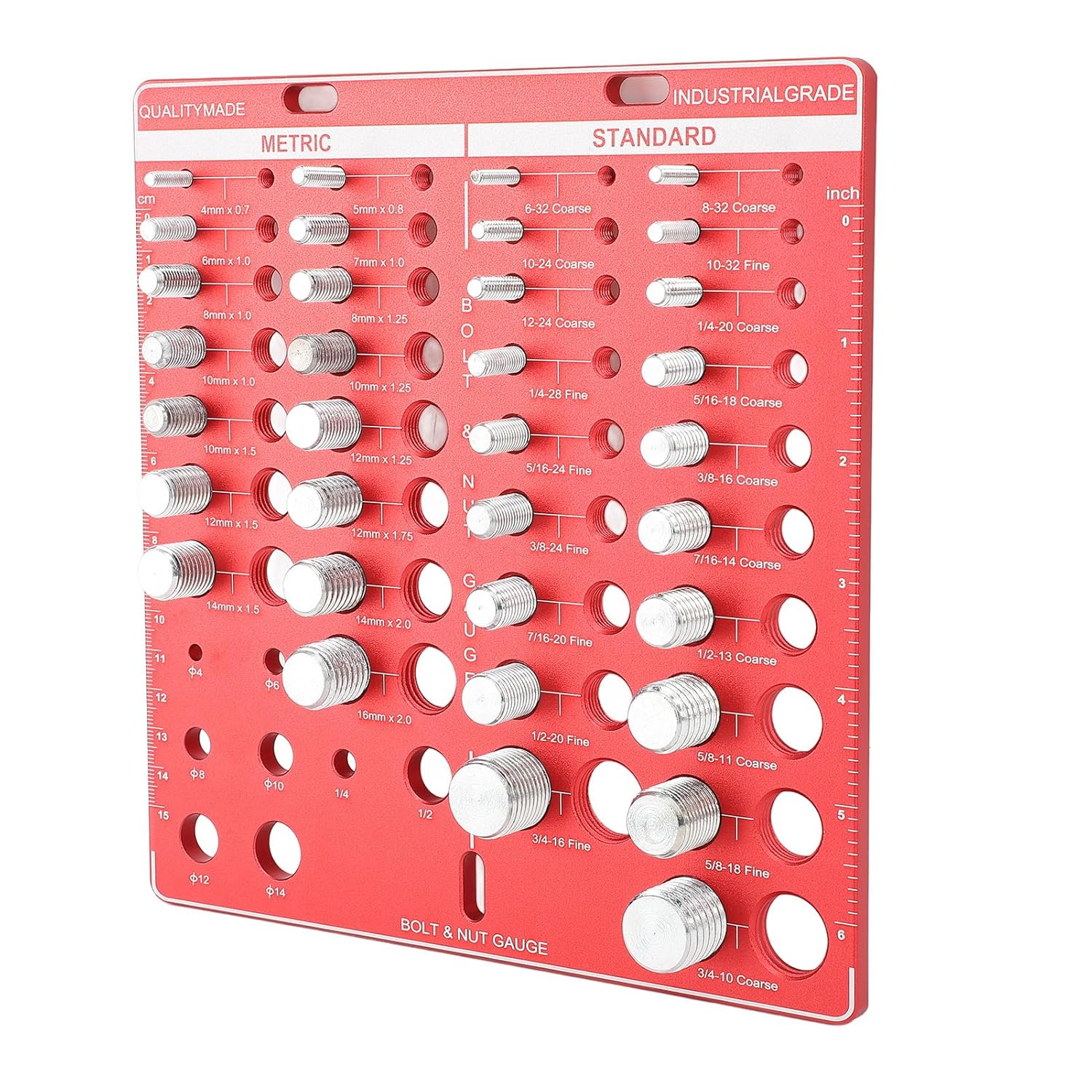 34 Nut and Bolt Thread Checker, Bolt and Nut Identifier Gauge, Thread Checker Standard and Metric Board, Bolt Size and Thread Gauge with 19 Standard & 15 Metric Bolt ()