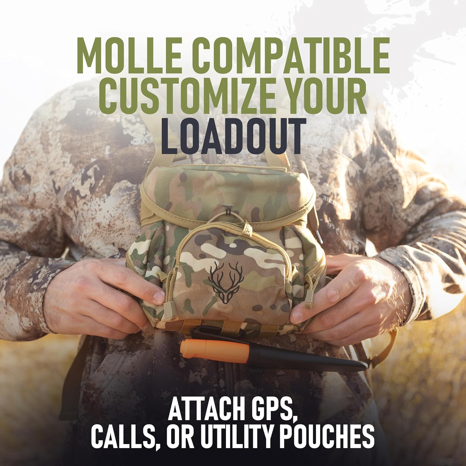 Binocular Harness Chest Pack - Lightweight Hunting Chest Rig with Rangefinder Pouch, MOLLE System Bino Harness for Bow Hunting, Tactical Chest Pack for Men, Veteran Owned Gear, MultiCam