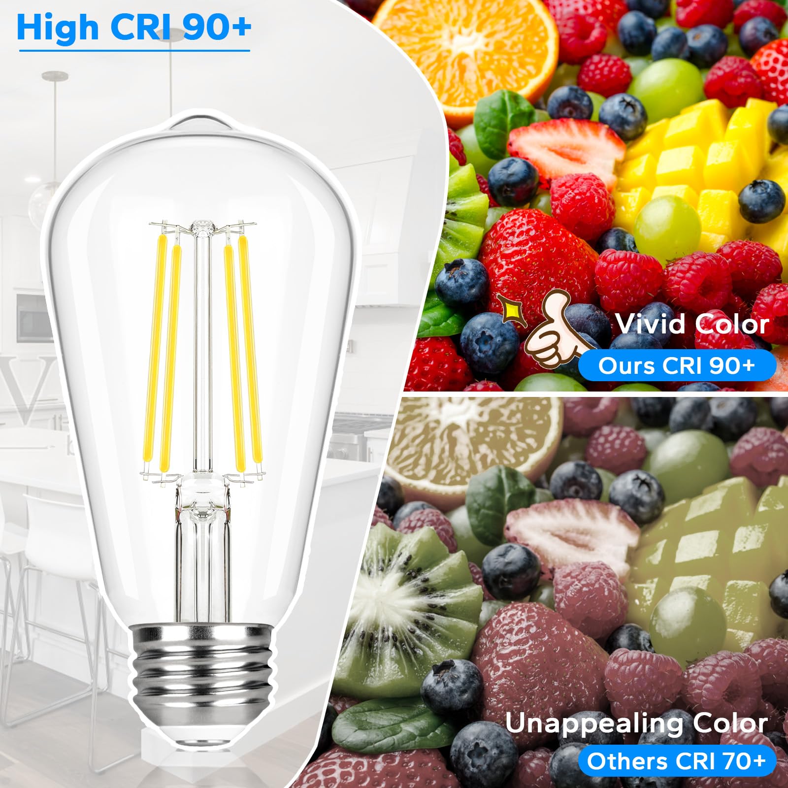 12-Pack Vintage LED Edison Bulbs 60W Incandescent Equivalent ST58 LED Light Bulbs 5000K Daylight White 6 5W 900LM — view 6