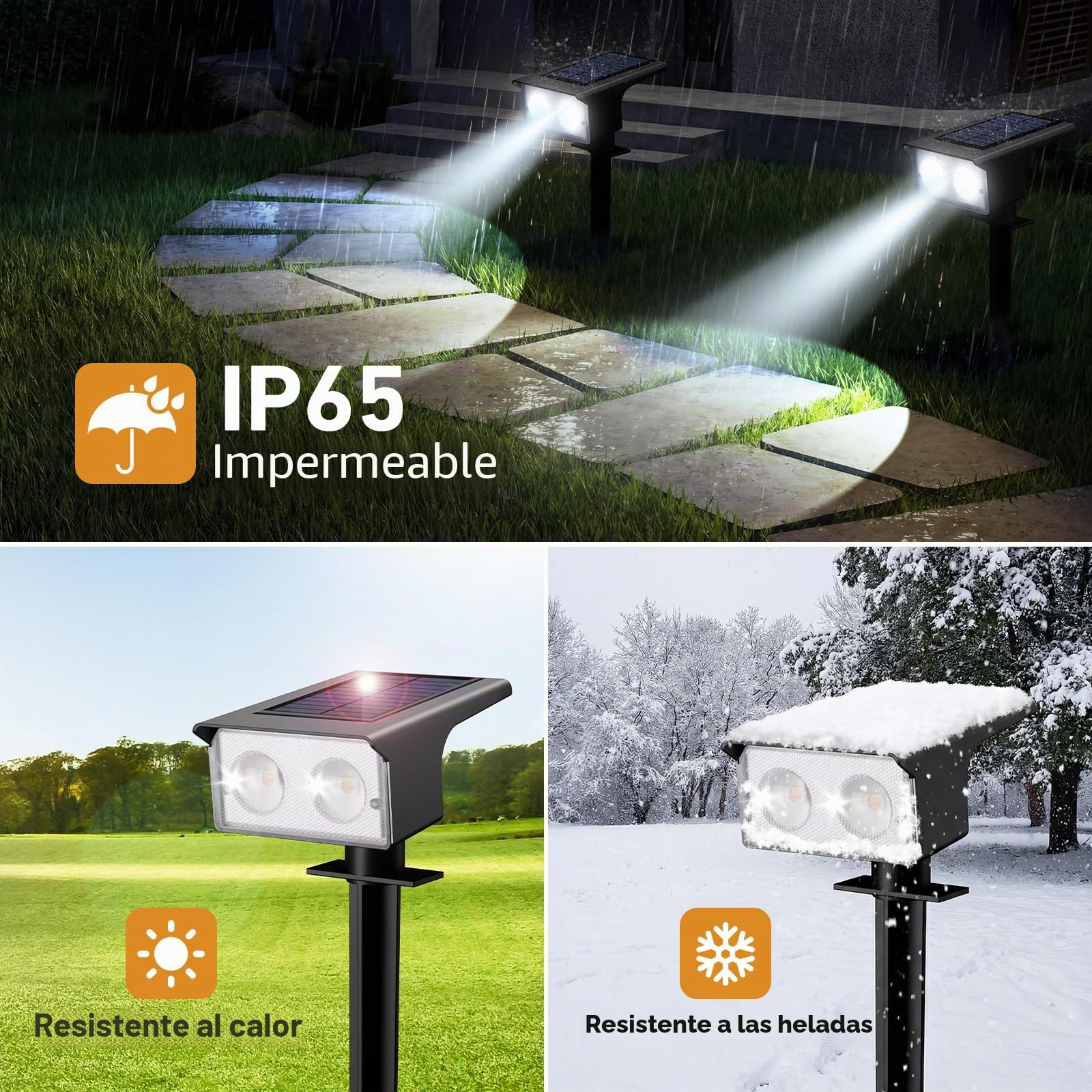 btfarm 6 Piezas Luces Solares LED Exterior Jardin, Focos Led Exterior Solares 3 Temperaturas de Color, Impermeable IP65 Luz Solar Potente para Suelo,Patio,Piscina,Calzada,Terraza,Césped
