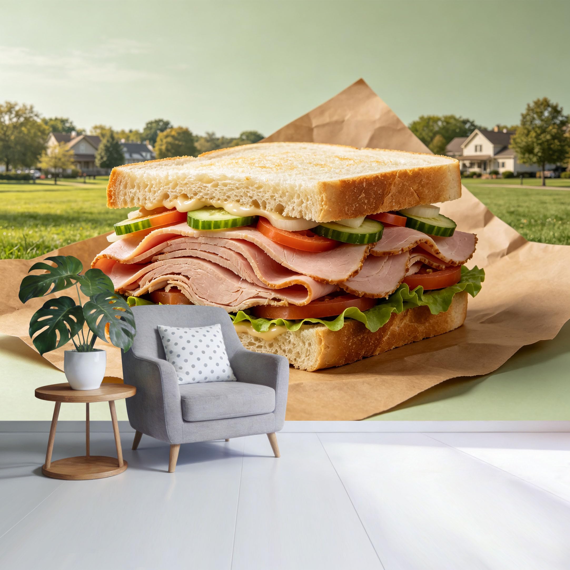 Custom Size Wall Mural Fresh Deli Sandwich Picnic Landscape Realistic Food Art SelfAdhesive Wall Fabric Removable Wallpaper for Home Office Decor