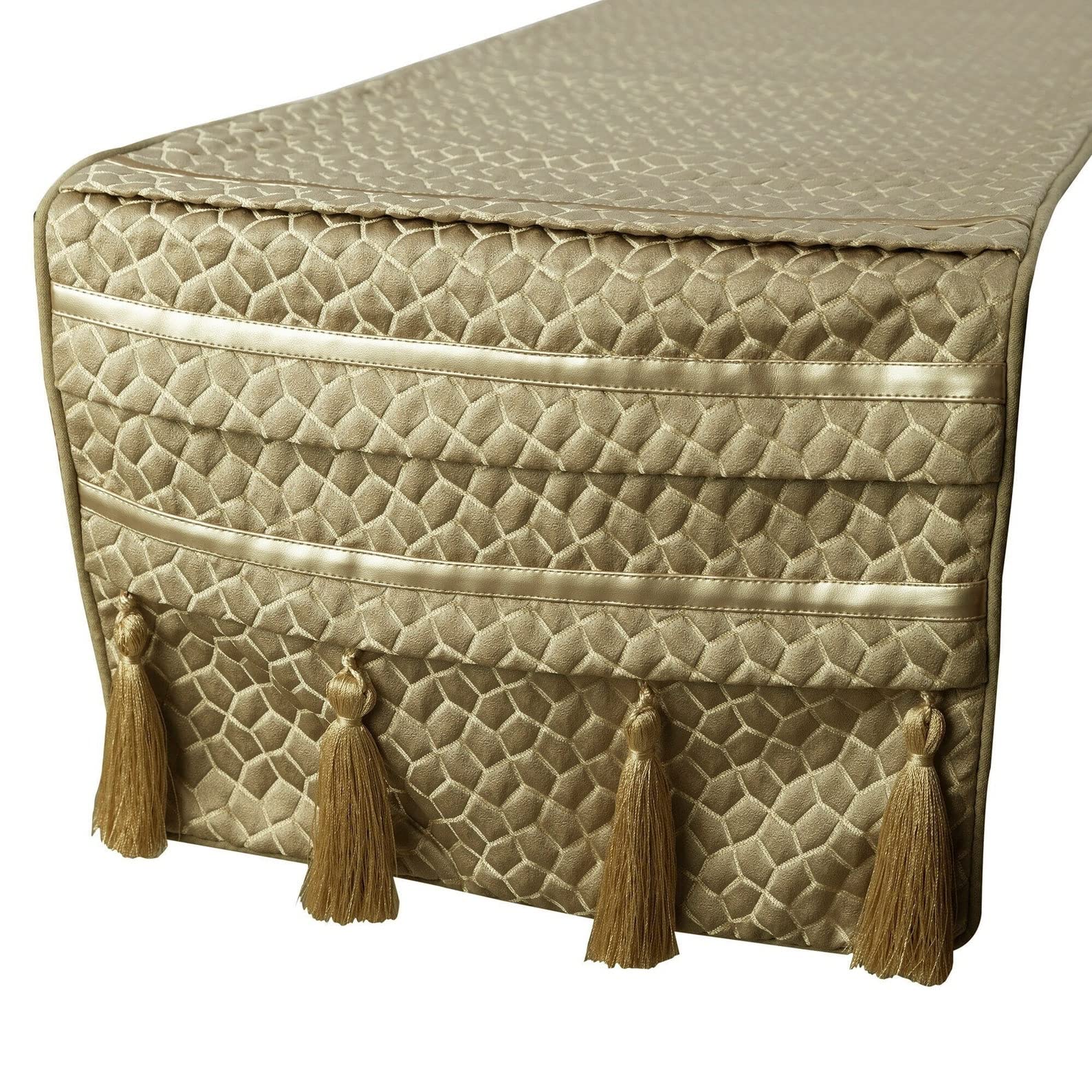 The HomeCentric Decorative Gold Table Runner 8 - 10 Seater Table Runner (14 x 120 inch), Mosaic, Tassels, Pintucks & Textured Table Runner, Silk fabric Table Linen, Geometric Modern - Mosaic Decor — image 1